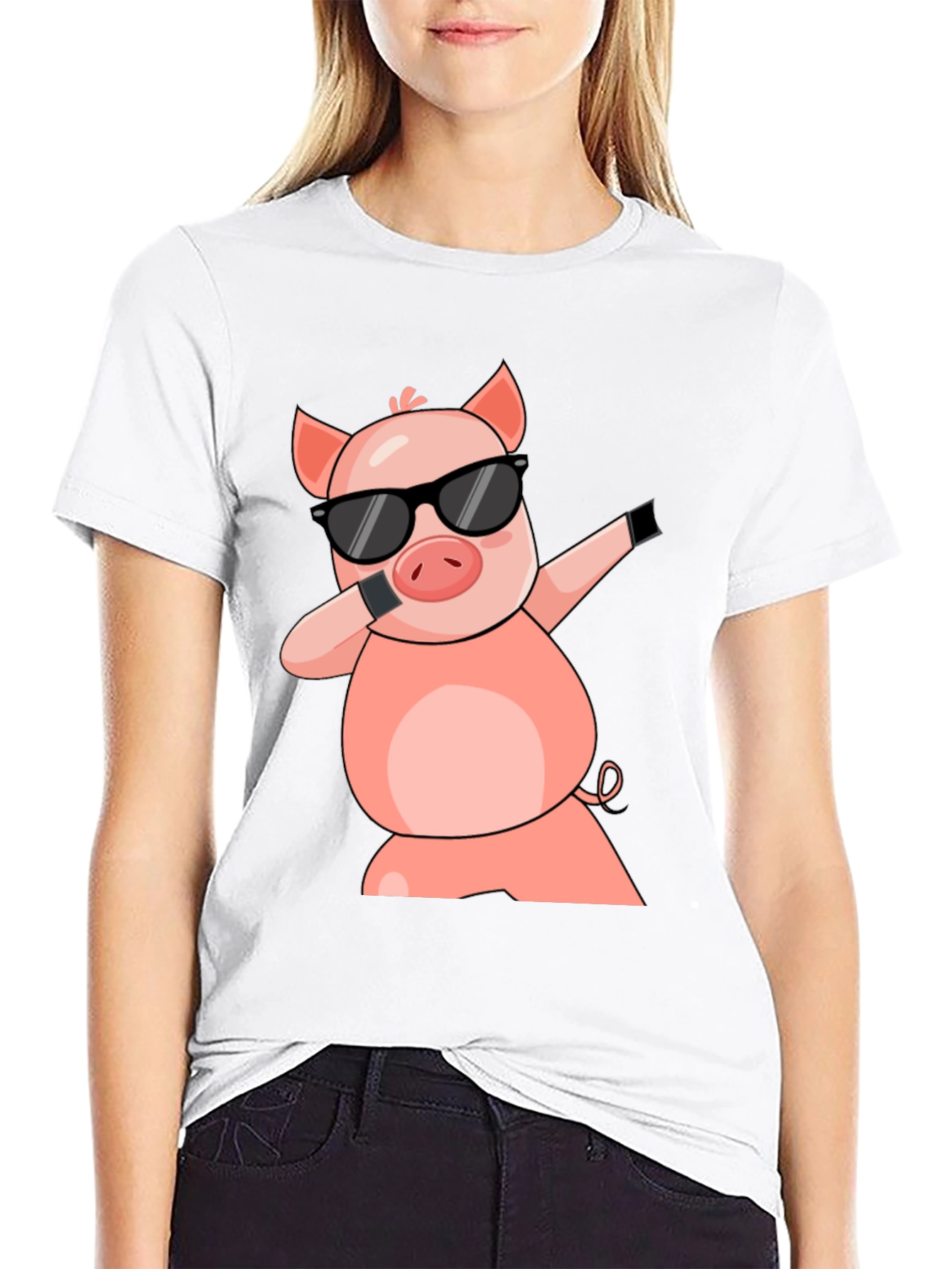 Black Dabbing Pig T-Shirt - Cool Cartoon Graphic Tee view 9
