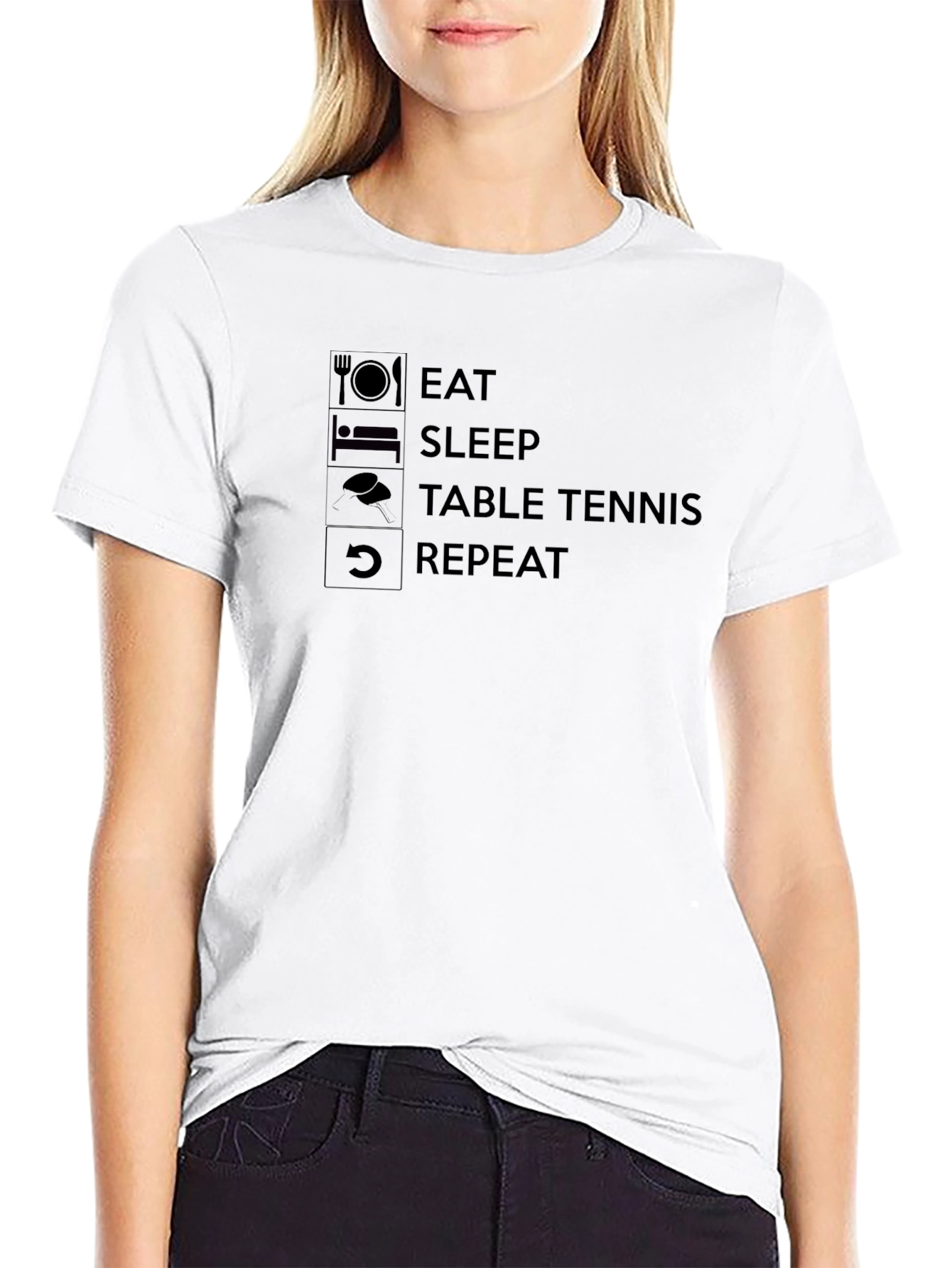 Black Eat Sleep Table Tennis Repeat Black T-Shirt view 9
