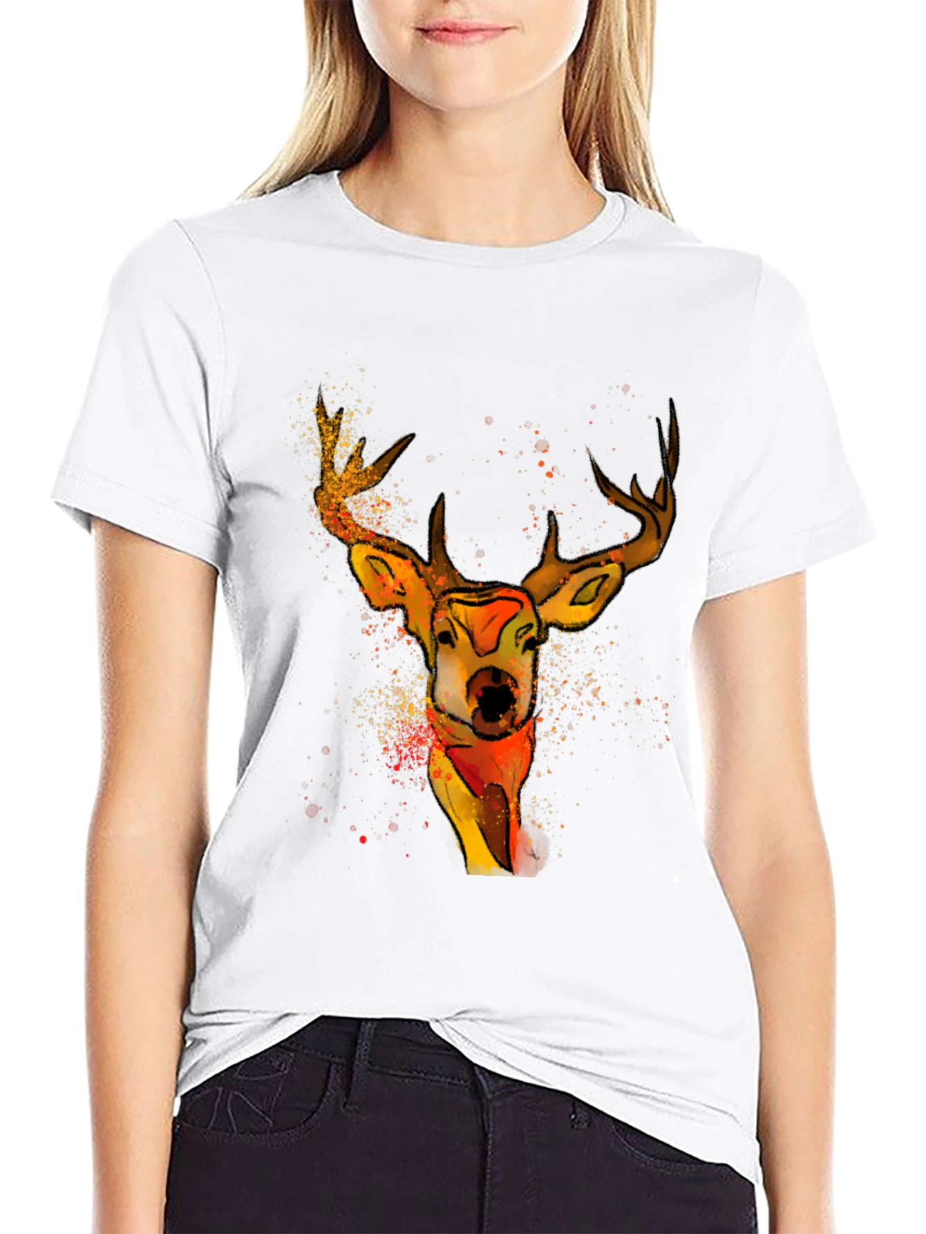 Black Watercolor Deer Graphic T-Shirt - Unique Animal Tee view 9
