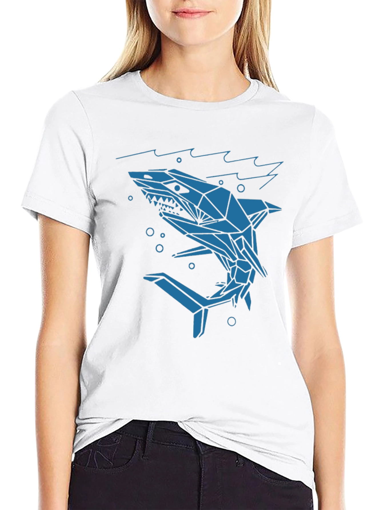 Black Geometric Shark Graphic Tee - Cool Modern Design view 9