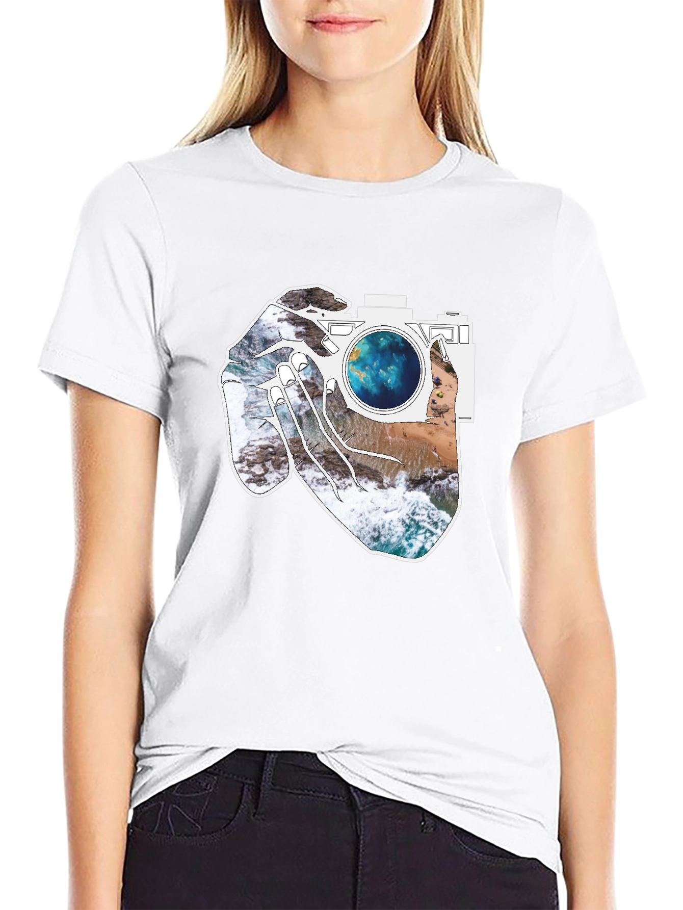 Black Camera Beach Scene Graphic Tee - Black view 9
