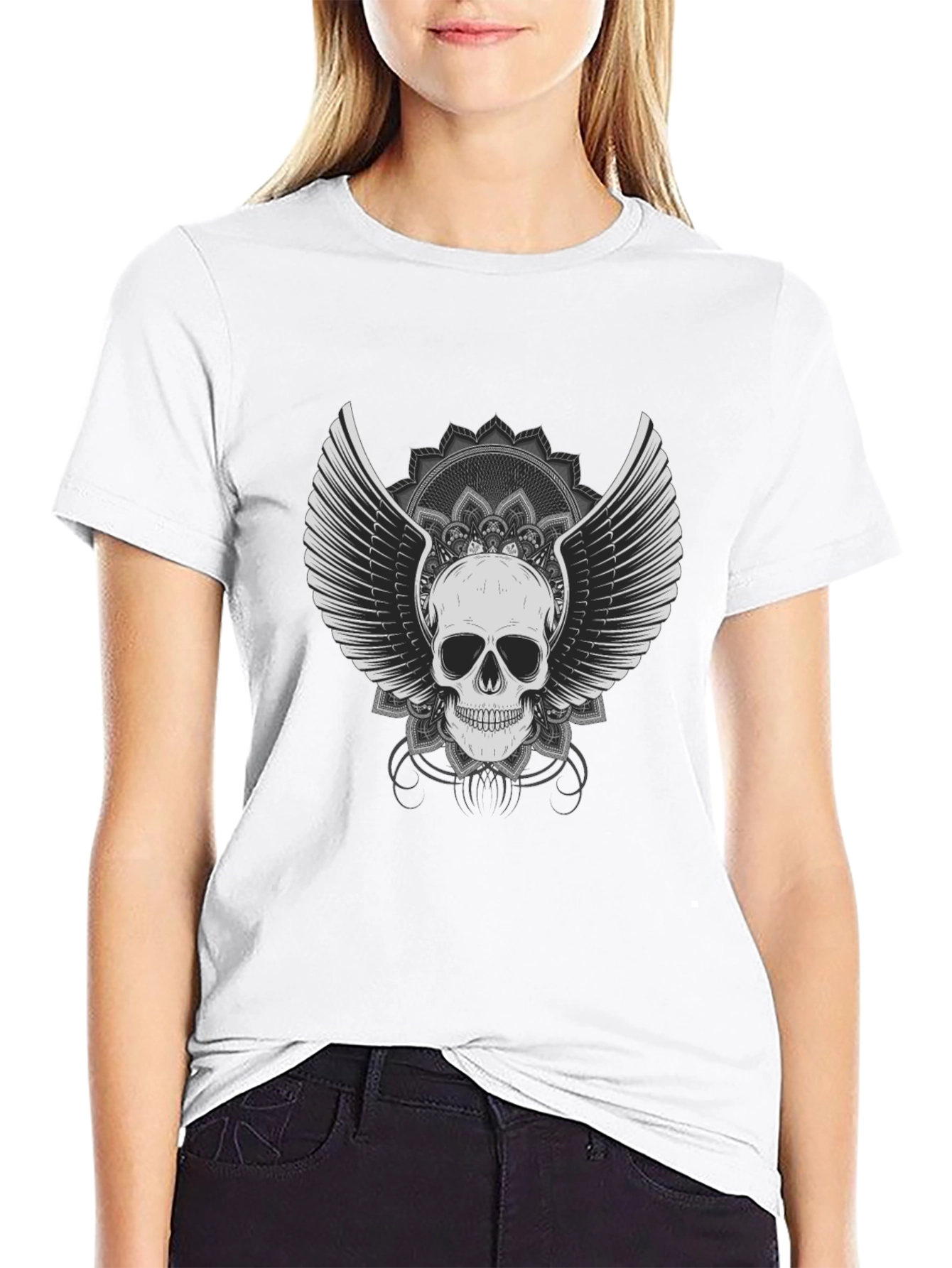 Black Skull Winged T-Shirt - Mens Black Graphic Tee view 9