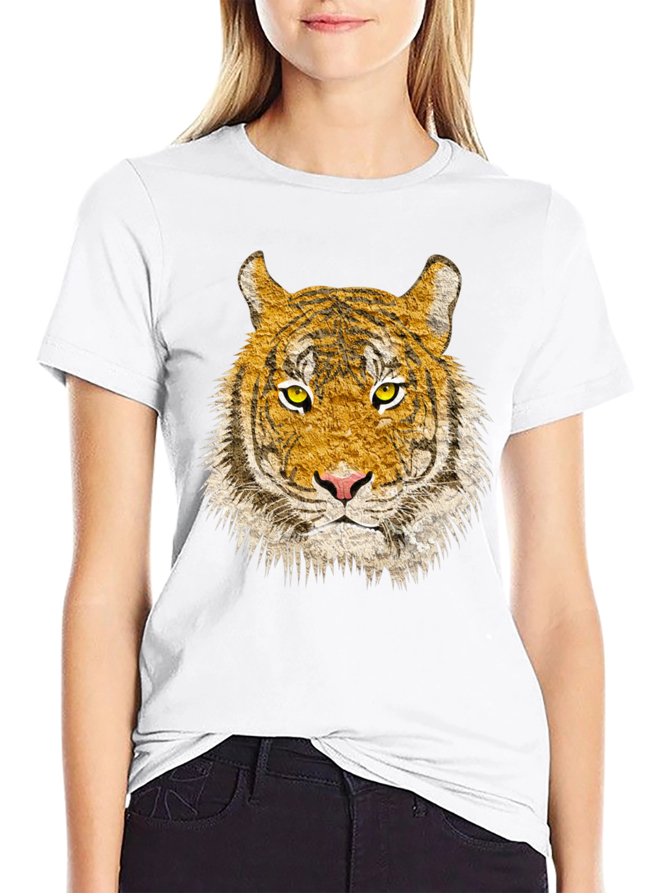 Black Tiger Face Graphic Print Black T-Shirt view 9