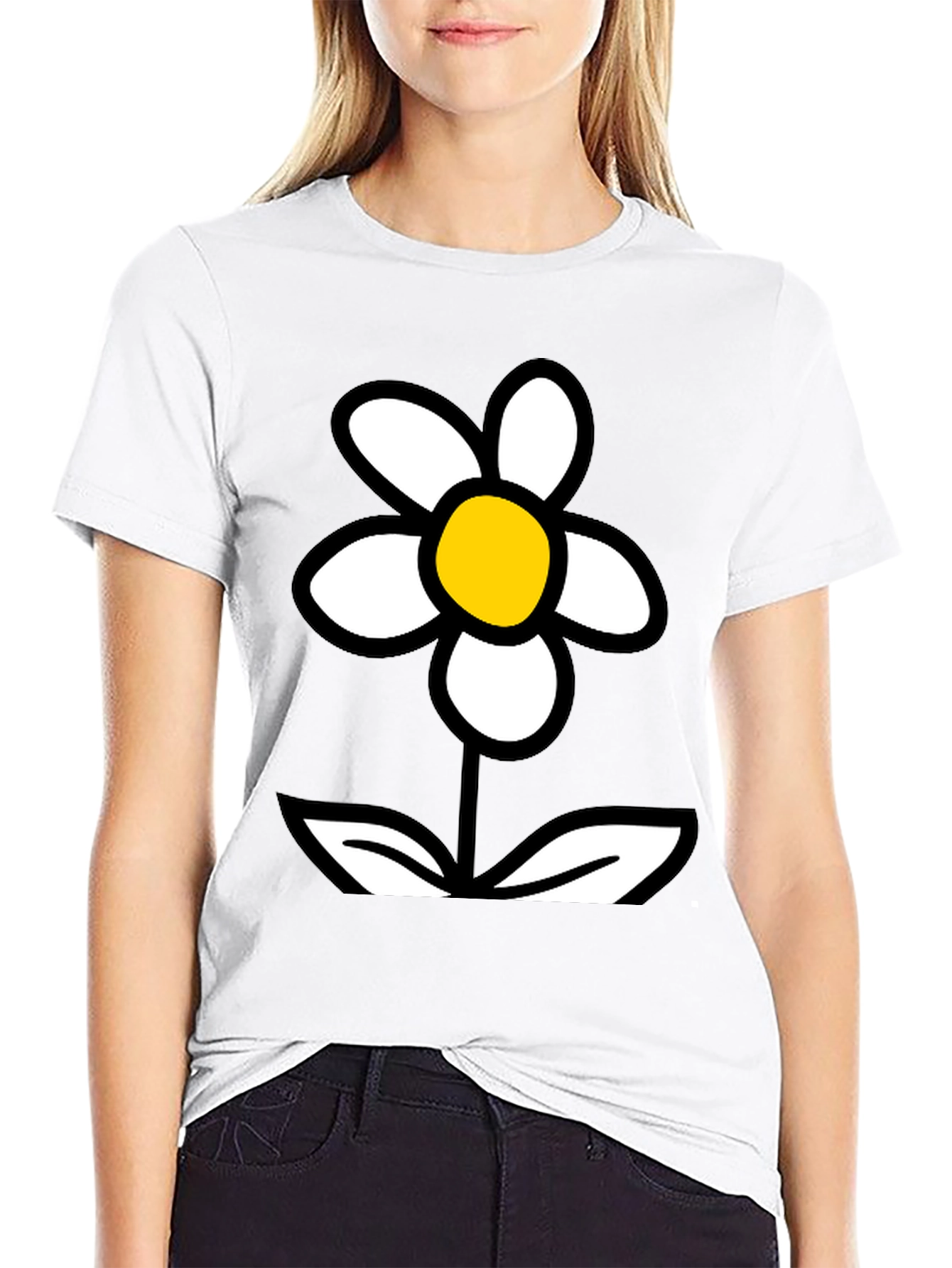 Black Daisy Flower Graphic Tee - Black Cotton T-Shirt view 9