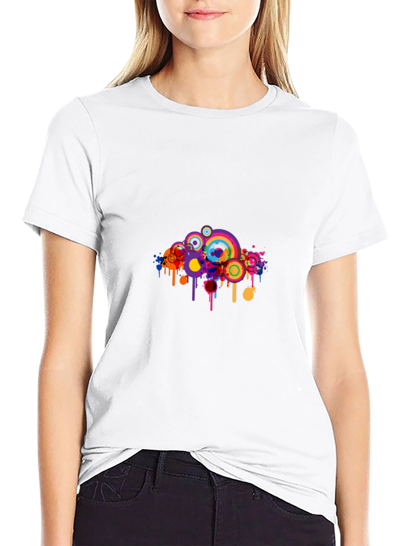 Black Black T-Shirt with Colorful Circle Graphic view 9