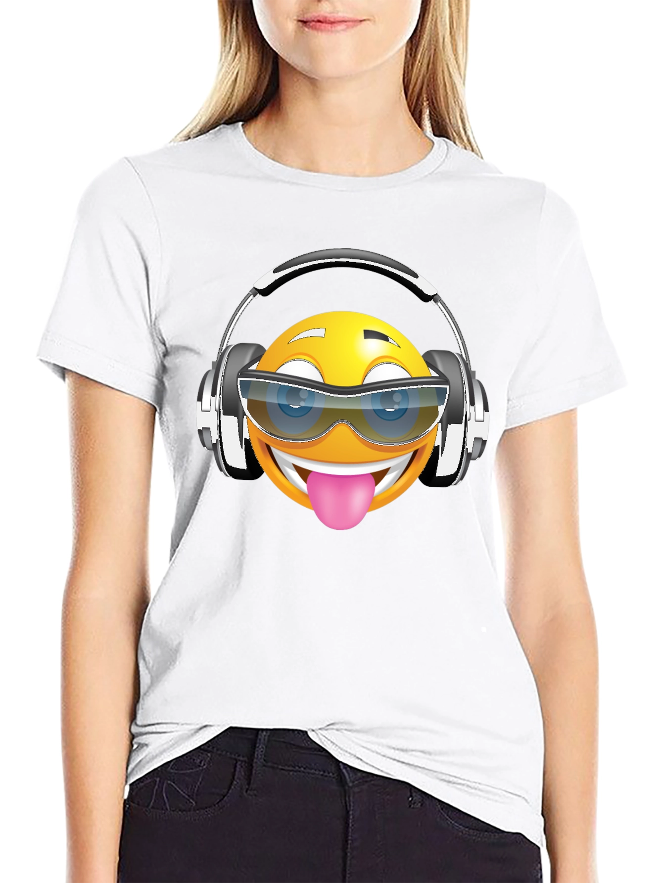 Black Funny Emoji Graphic Print T-Shirt view 9