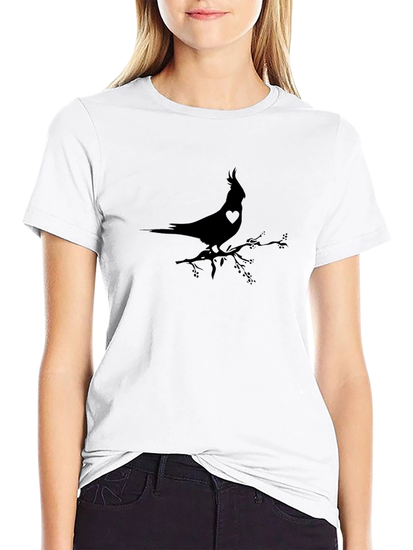 Black Cardinal Bird Heart T-Shirt - Black view 9