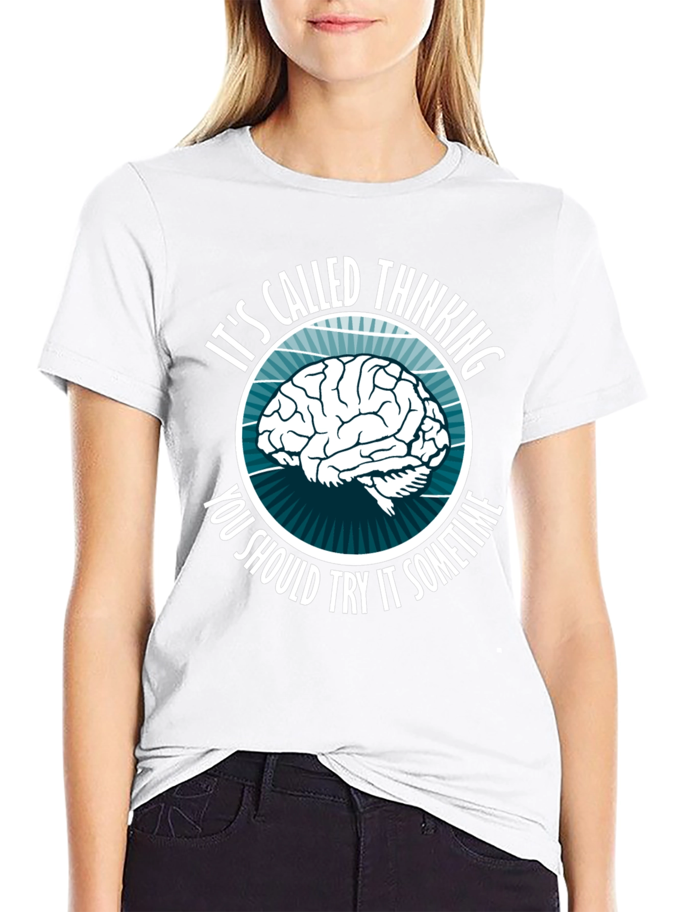 Black Thinking Brain Graphic T-Shirt - Novelty Slogan Tee view 9