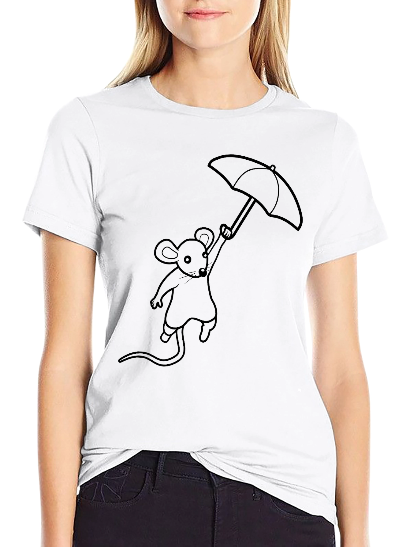 Black Mouse Umbrella Graphic Tee - Stylish Black T-Shirt view 9