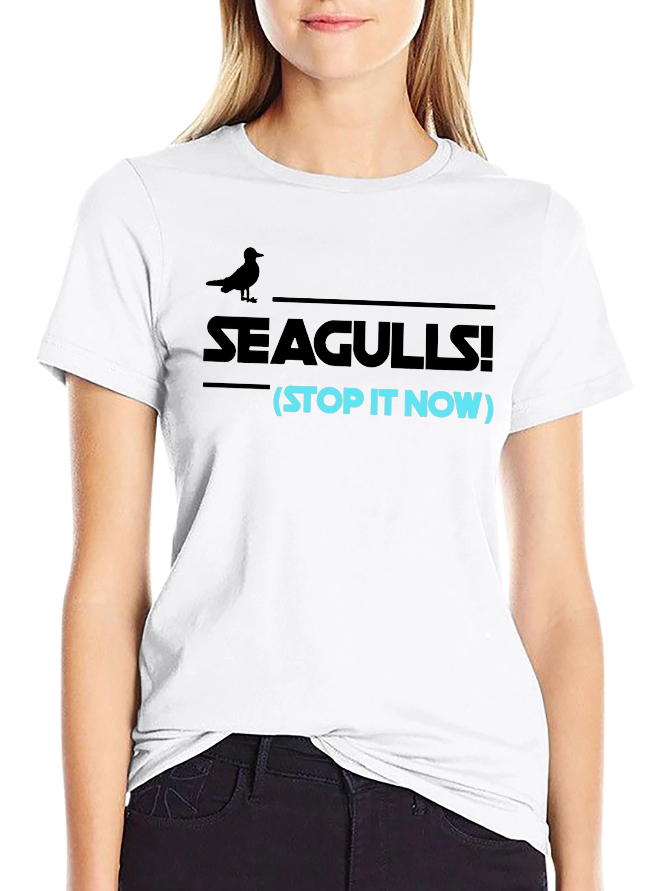 Black Seagulls Stop It Now Funny Graphic Tee view 9