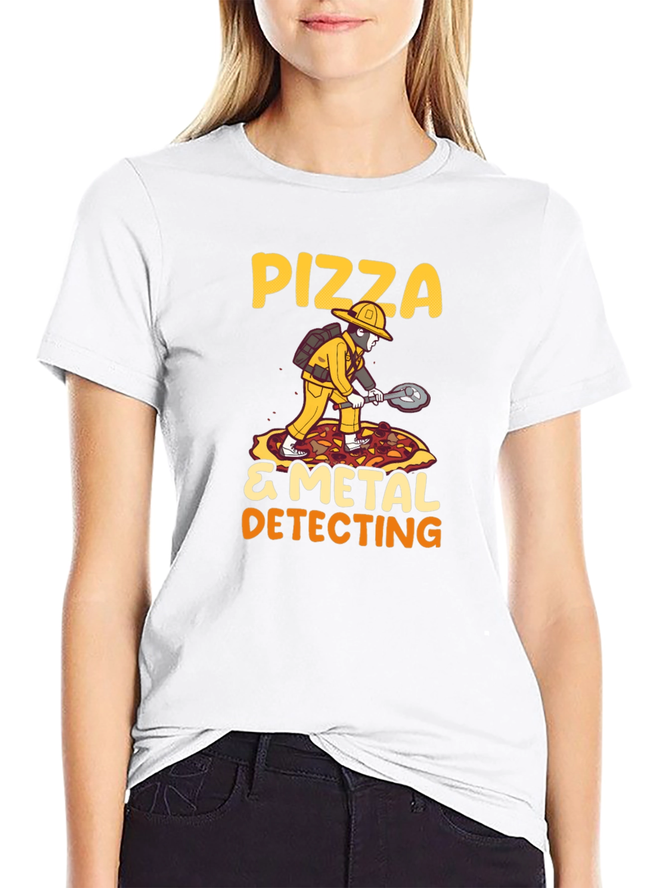 Black Pizza & Metal Detecting T-Shirt view 9