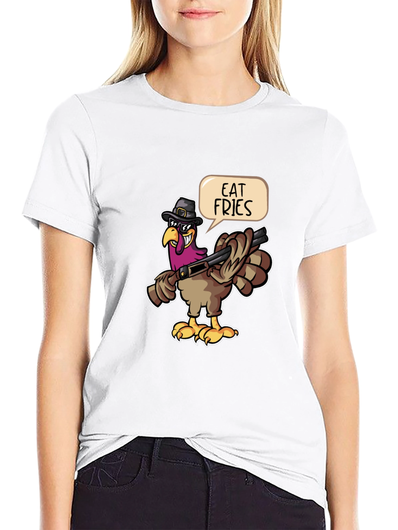 Black Eat Fries Turkey Graphic Tee view 9