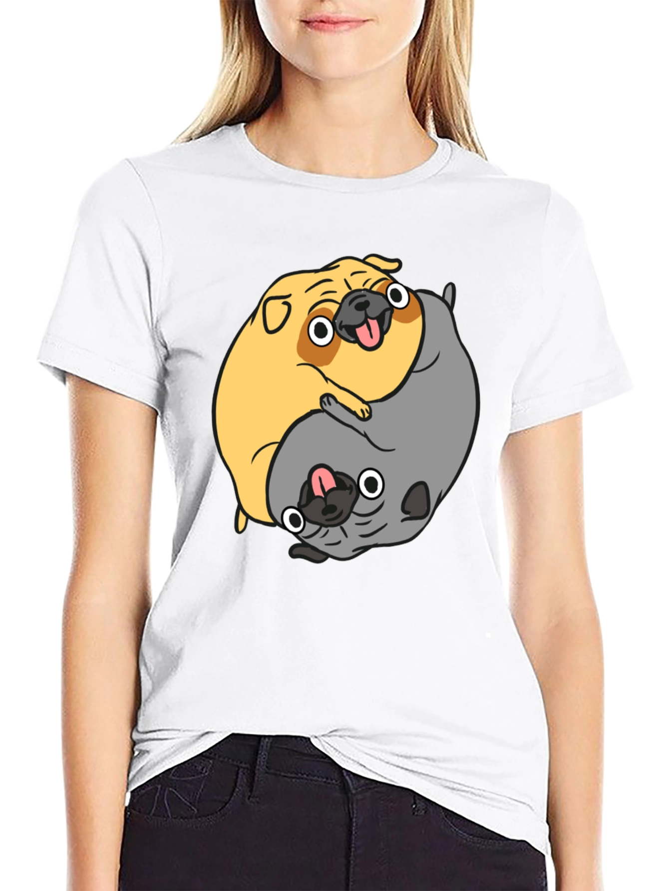 Black Yin Yang Pugs Graphic T-Shirt view 9