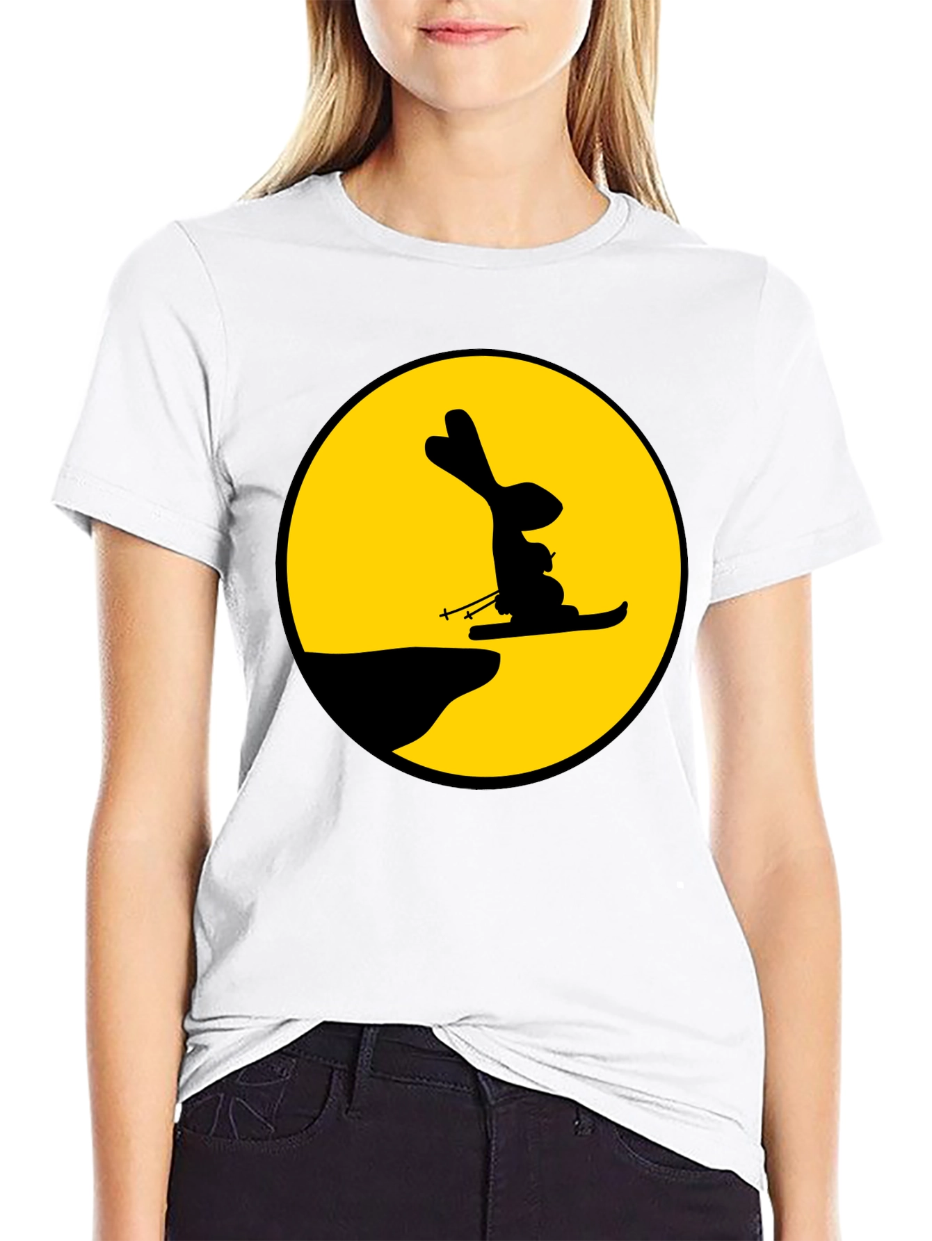 Black Skiing Rabbit Graphic Tee - Black view 9