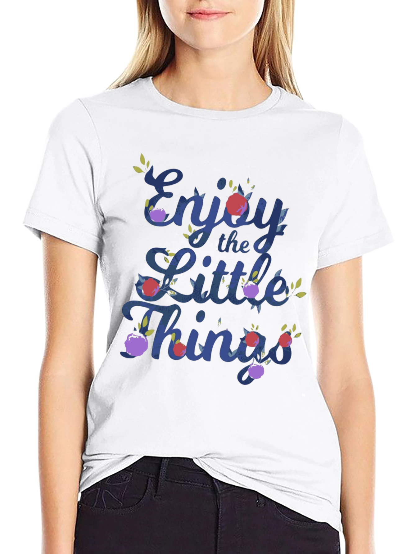 Black Enjoy the Little Things Floral Print T-Shirt view 9