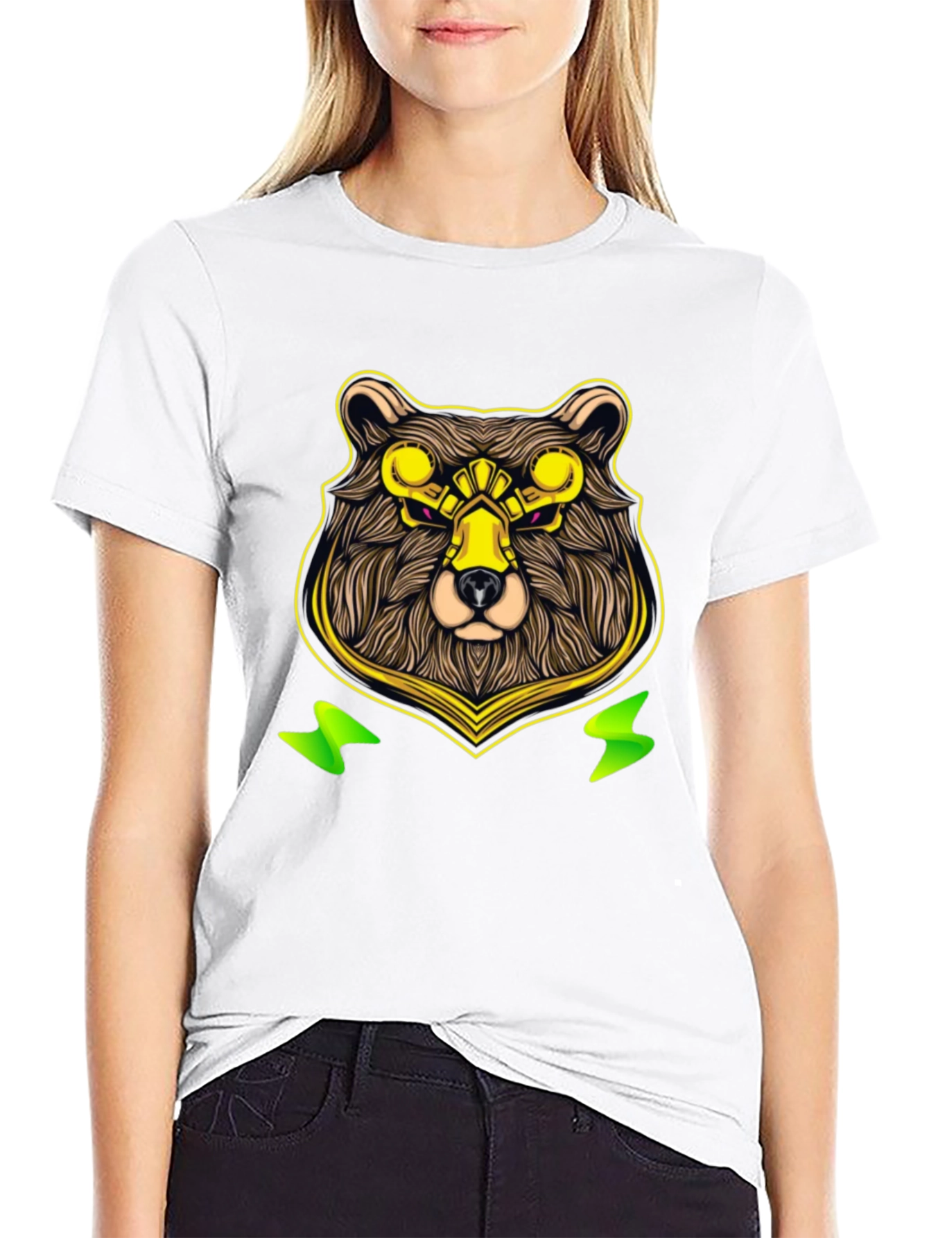 Black Cyber Bear Graphic Tee - Cool Animal Print view 9