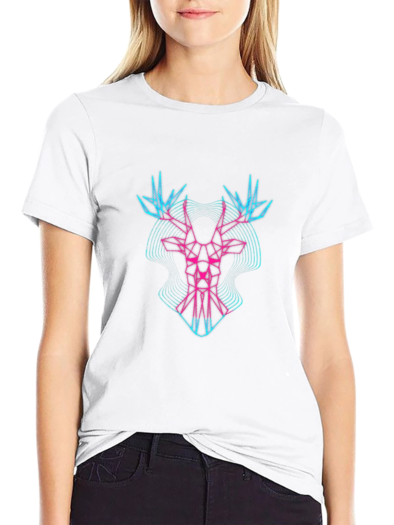 Black Geometric Deer Head Graphic Tee - Black view 9