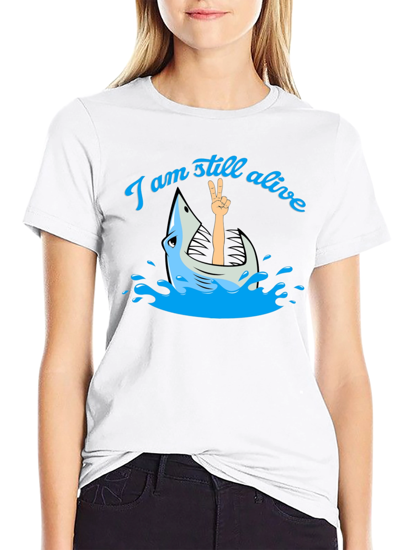 Black I Am Still Alive Shark T-Shirt - Novelty Graphic Tee view 9