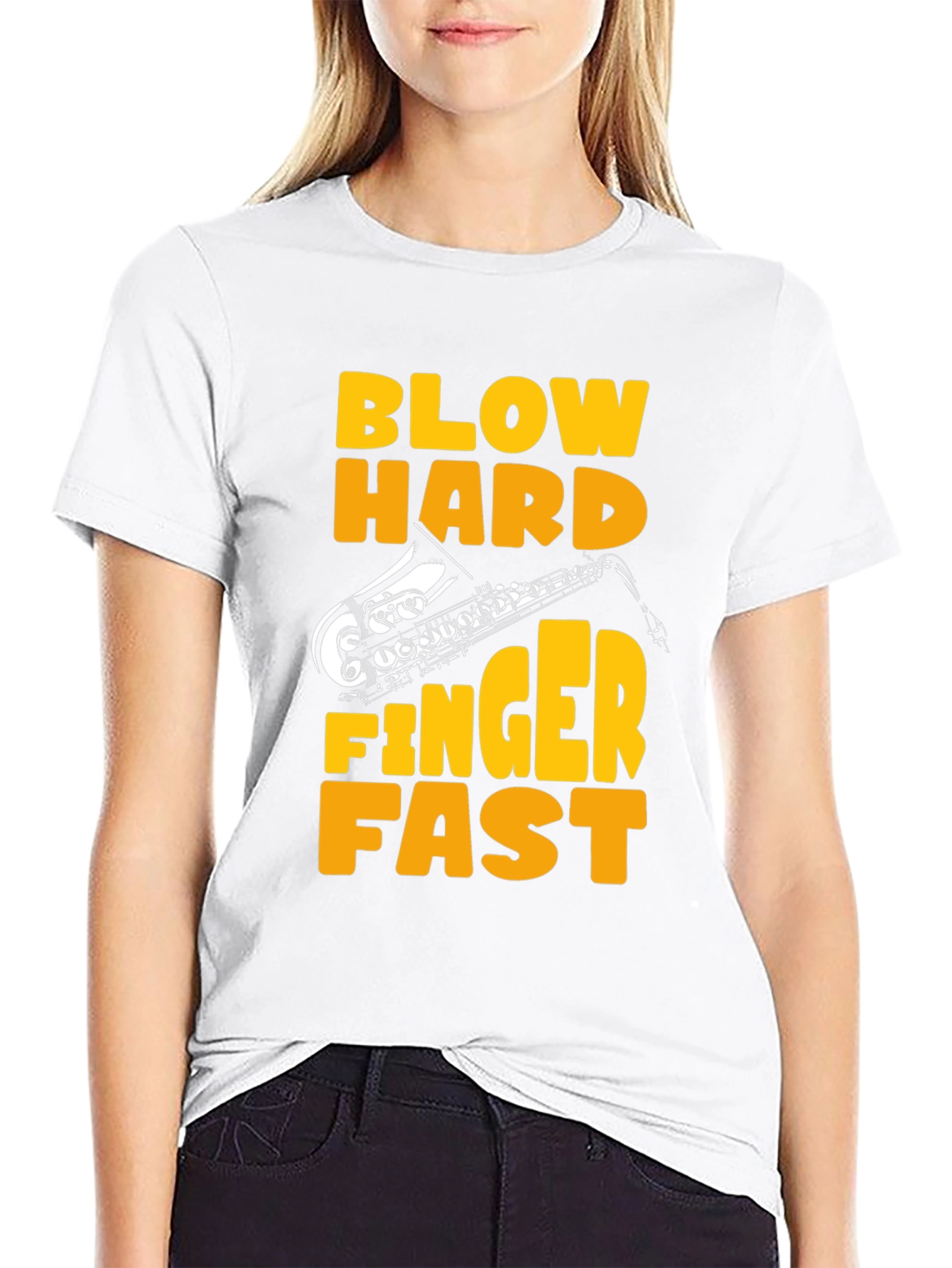 Black Blow Hard Finger Fast Saxophone Graphic Tee view 9