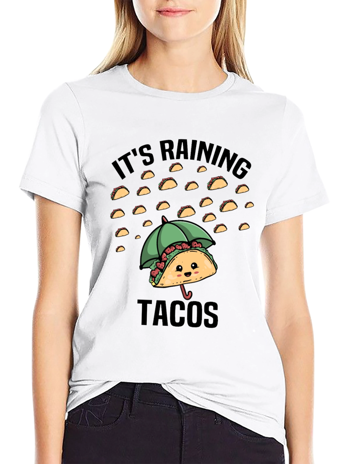 Black It's Raining Tacos Graphic Tee - Funny Foodie Shirt view 9