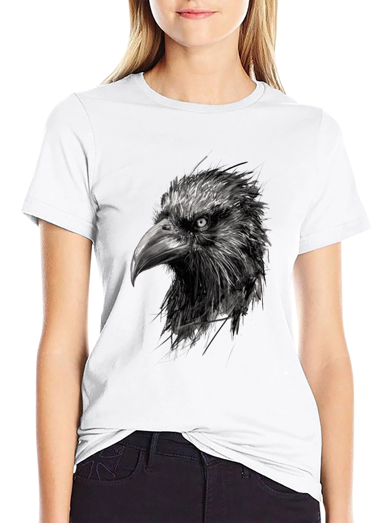 Black Raven Head Graphic Black T-Shirt view 9
