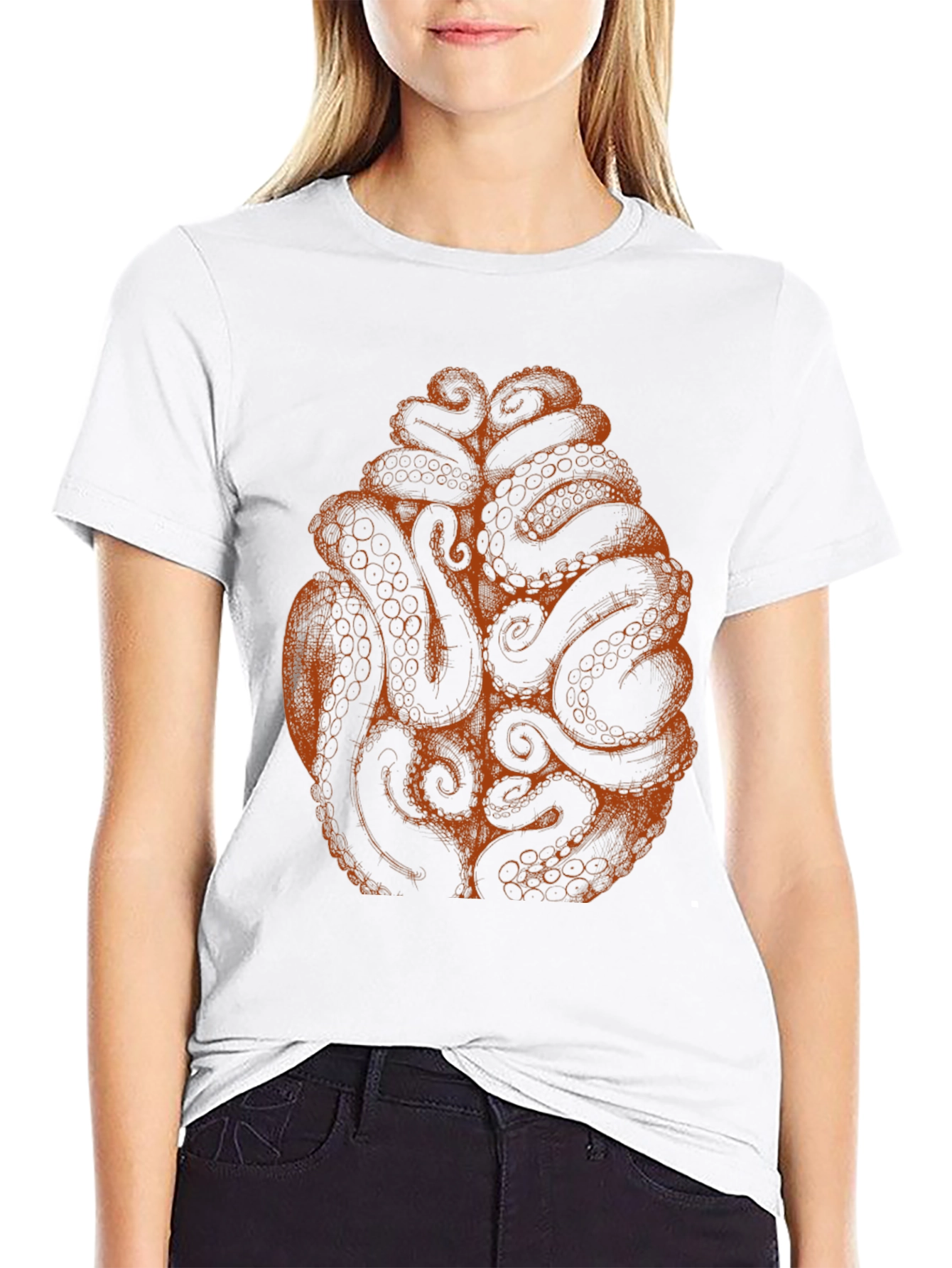 Black Octopus Tentacle Brain Graphic Tee - Black view 9