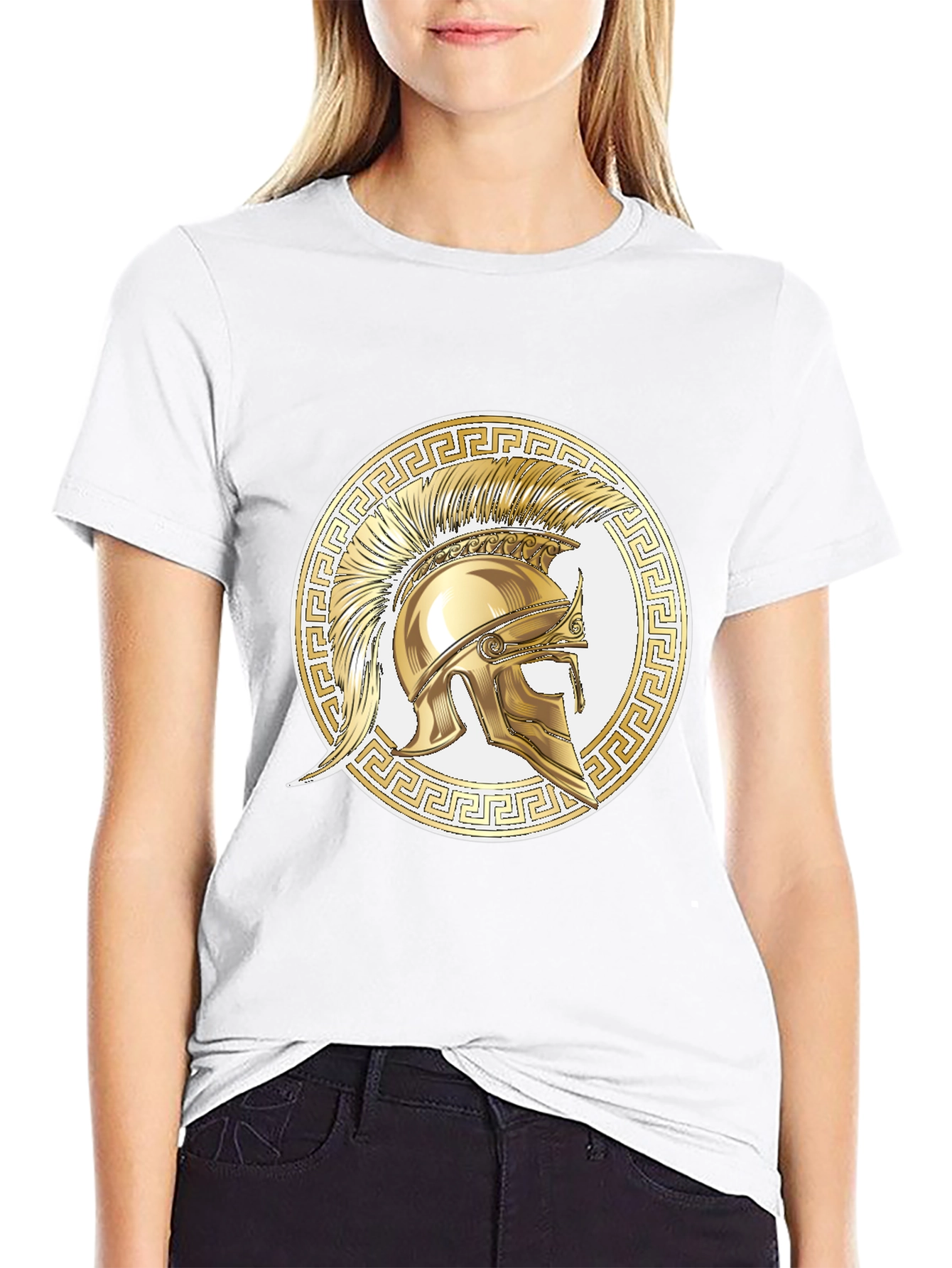 Black Spartan Helmet Graphic Tee - Gold Design view 9