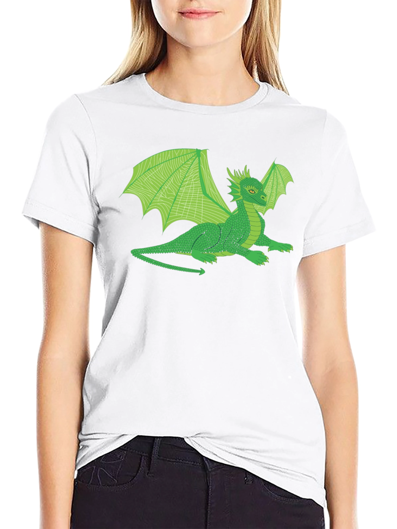 Black Green Dragon Graphic T-Shirt - Fantasy Creature Tee view 9