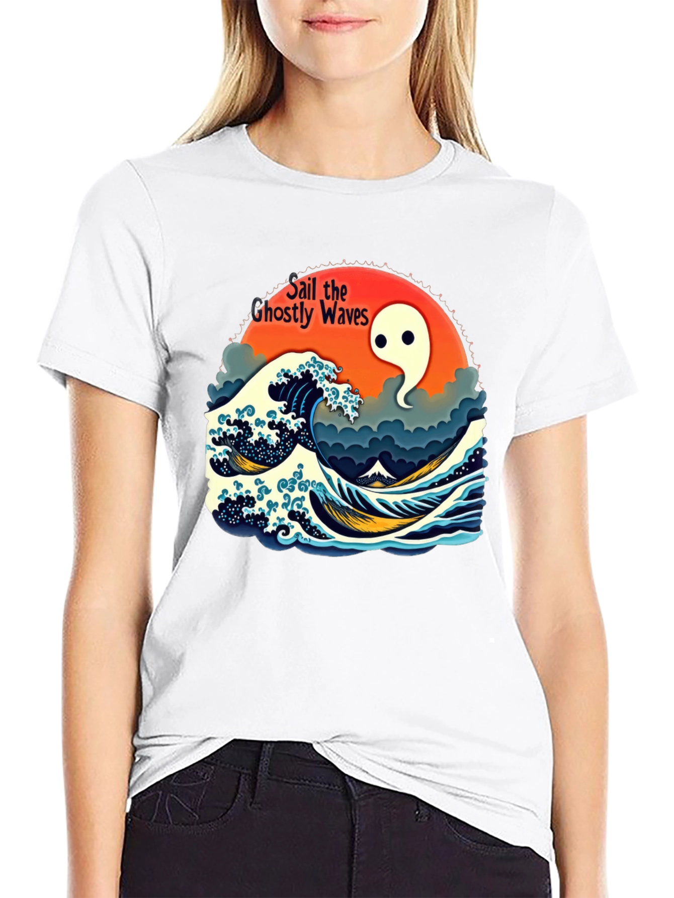 Black Ghostly Waves Graphic T-Shirt - Unisex view 9