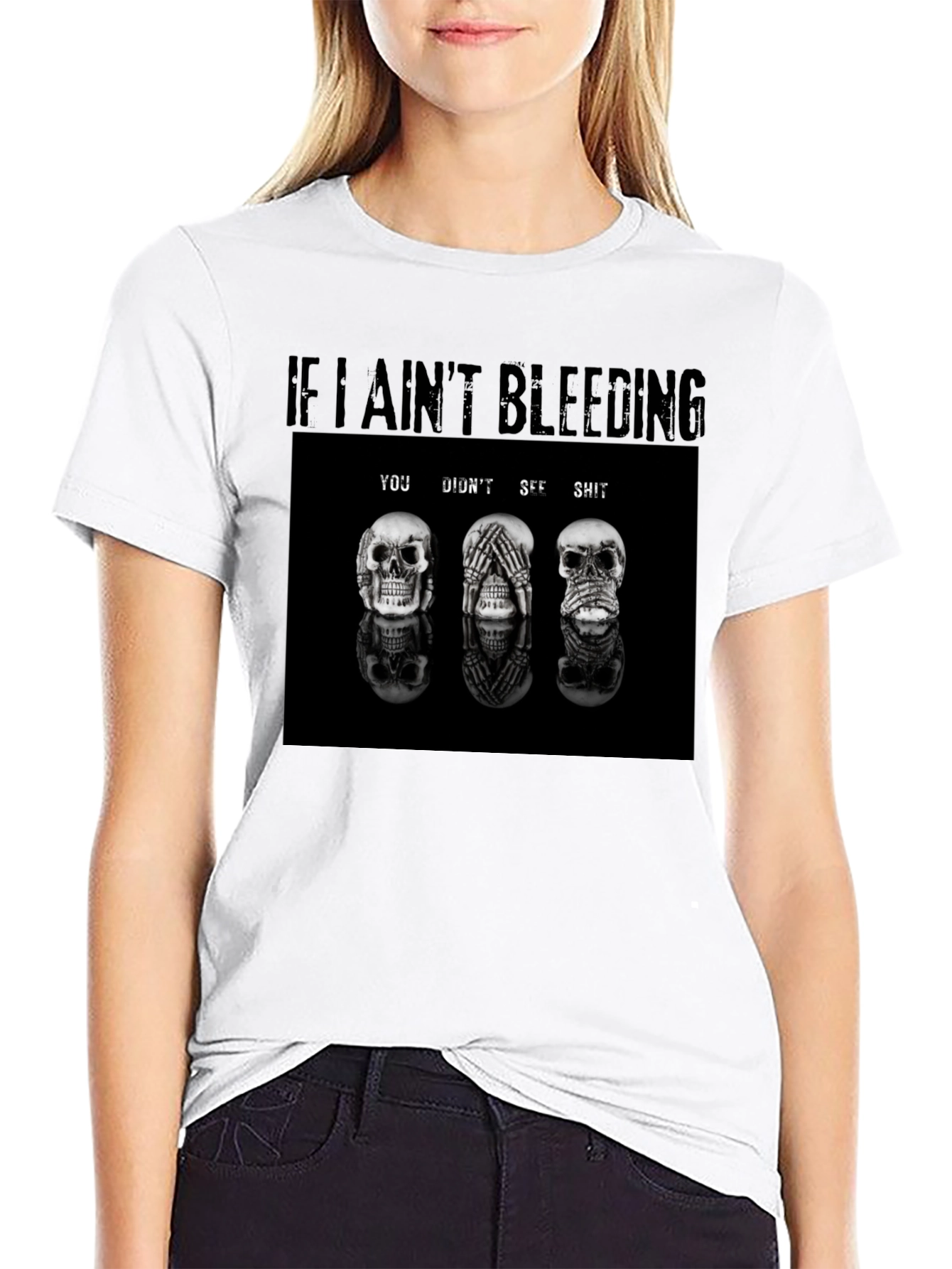 Black If I Ain't Bleeding T-Shirt Skull Graphic Tee view 9