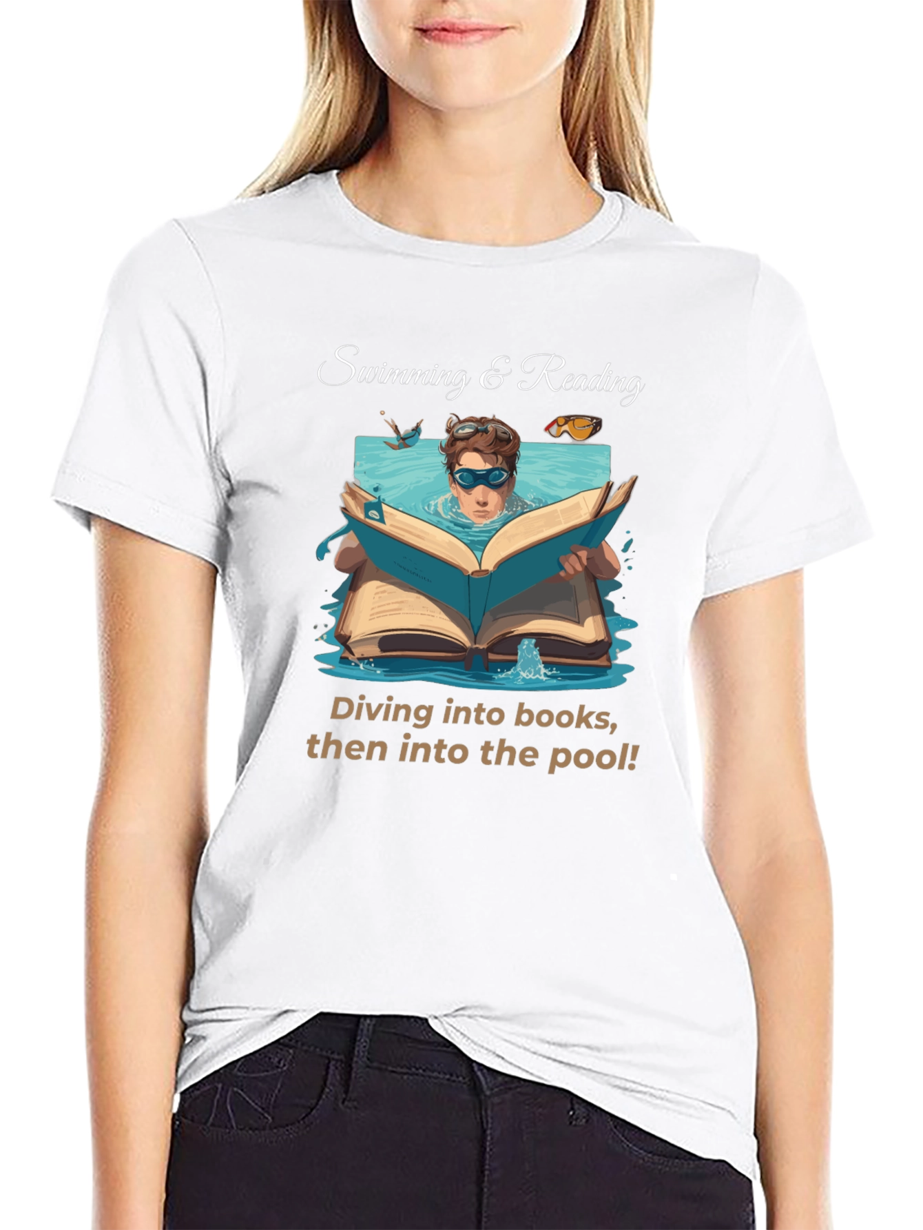 Black Swimming & Reading T-Shirt view 9