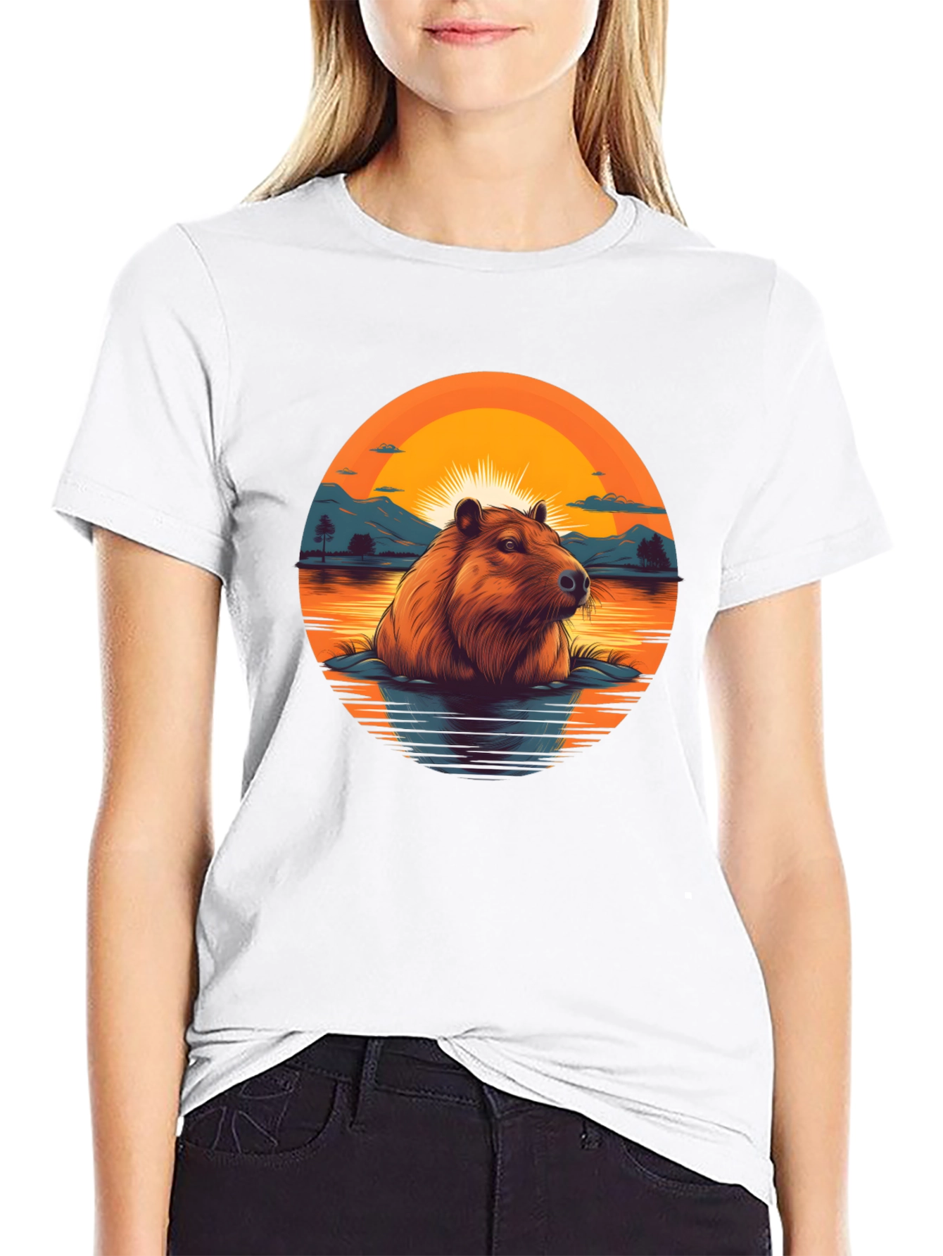 Black Capybara Sunset Graphic Tee - Unique Design view 9