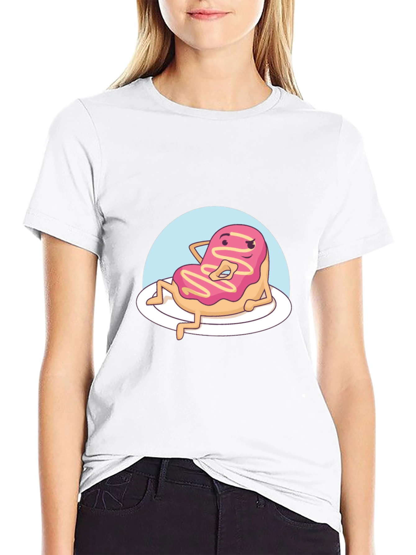 Black Funny Donut Cartoon T-Shirt - Black view 9