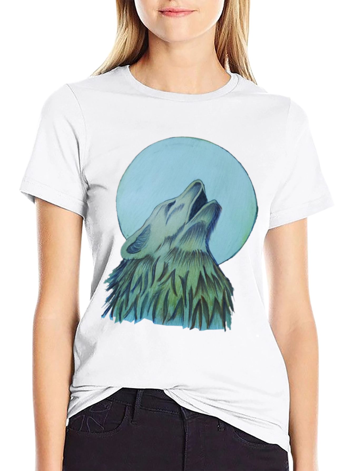 Black Wolf Howling at Moon Graphic T-Shirt view 9