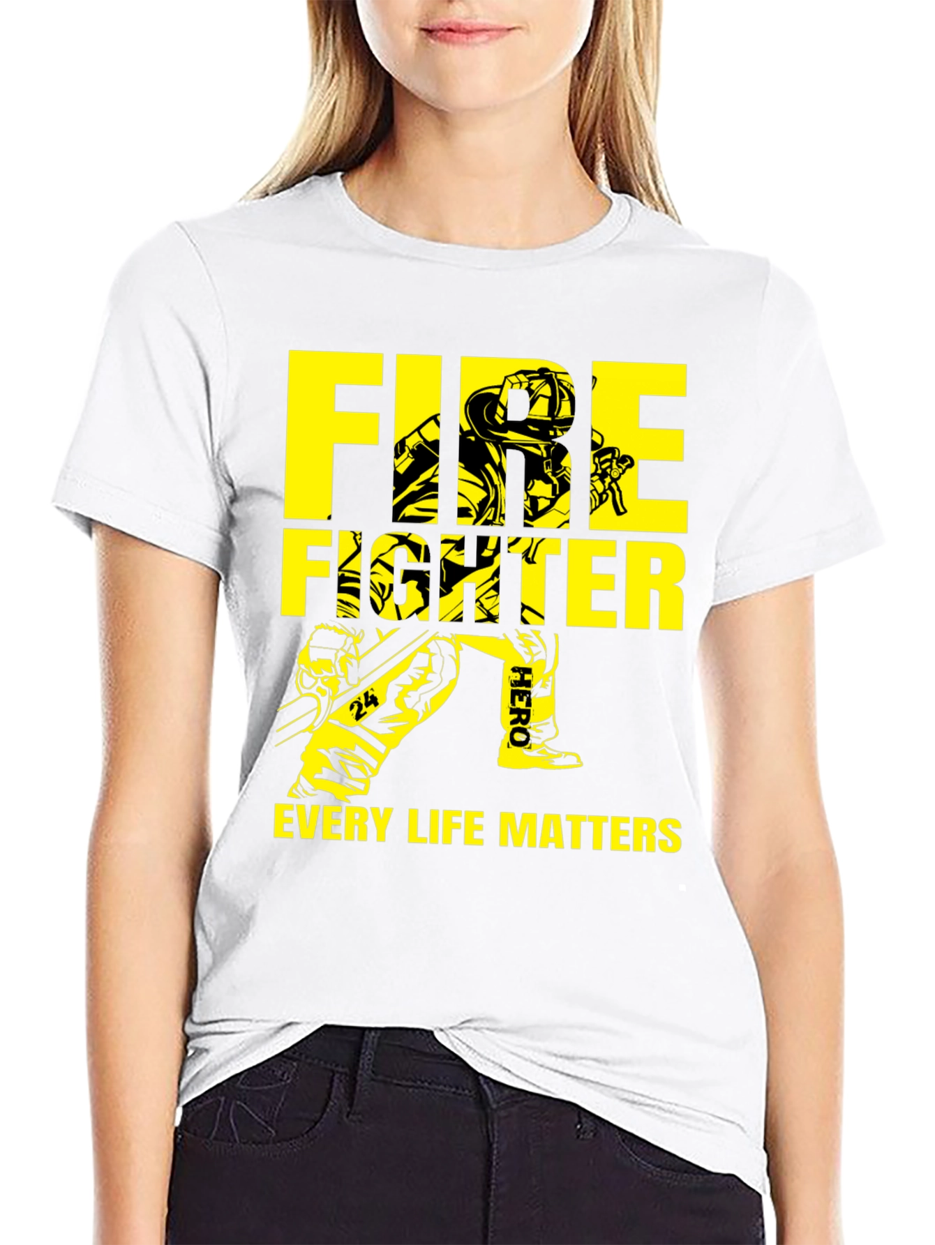 Black Firefighter Every Life Matters Graphic T-Shirt view 9