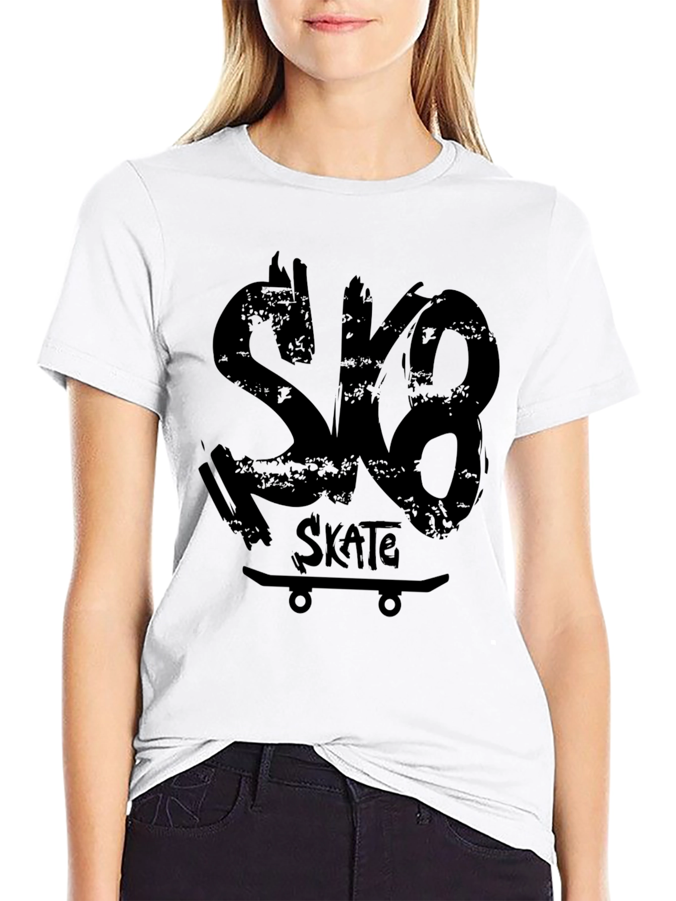 Black Sk8 Skate Black Graphic T-Shirt view 9
