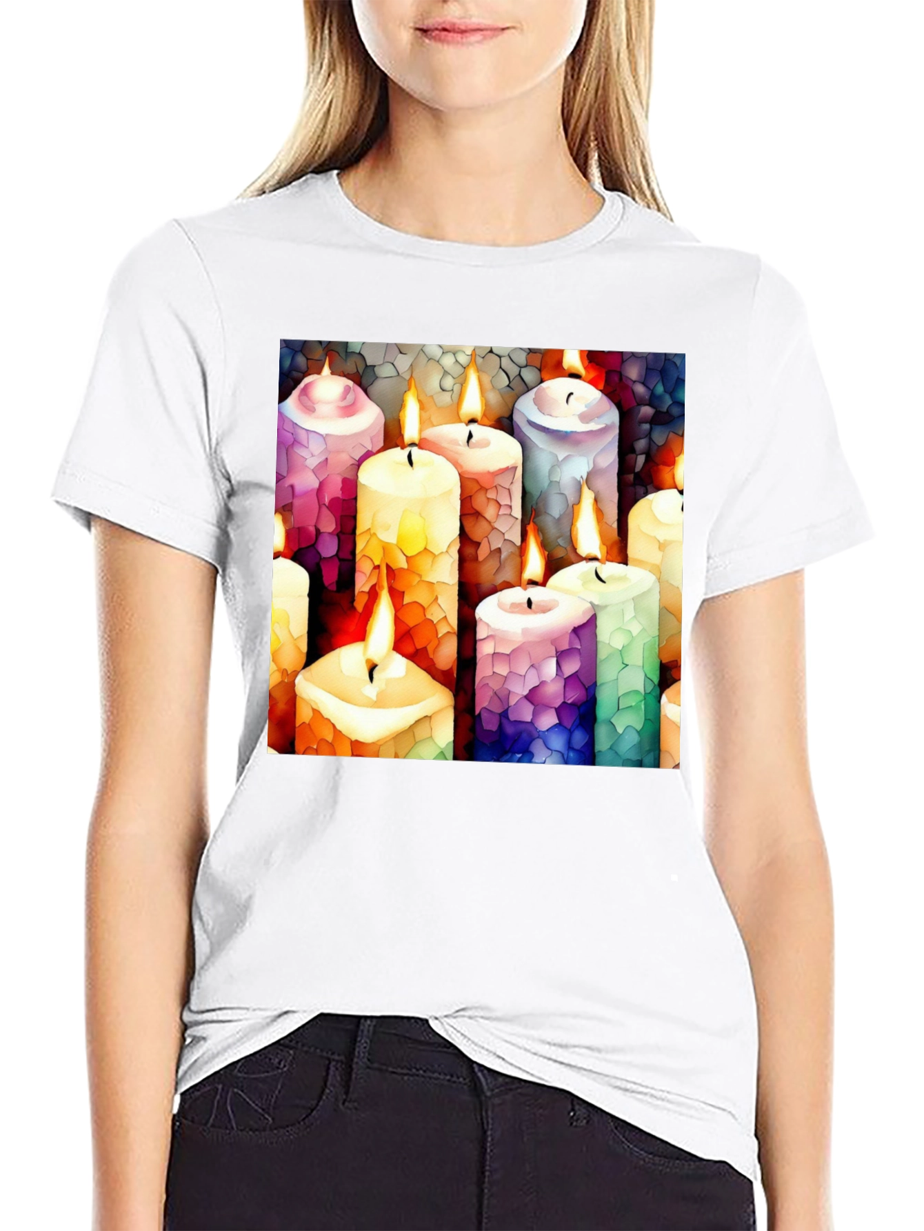 Black Artistic Candle Print Black T-Shirt view 9
