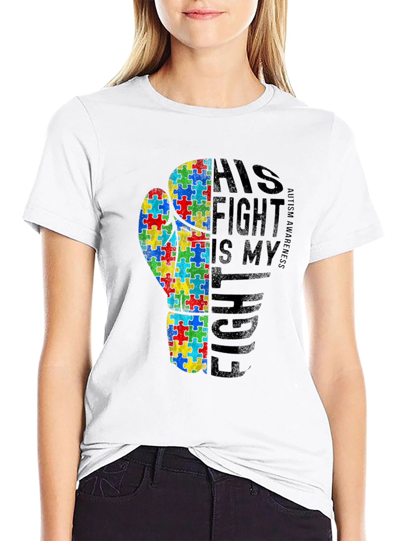 Black Autism Awareness Fight T-Shirt view 9
