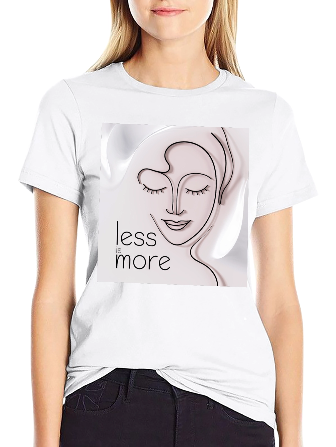 Black Minimalist Face Line Art T-Shirt - Less is More view 9