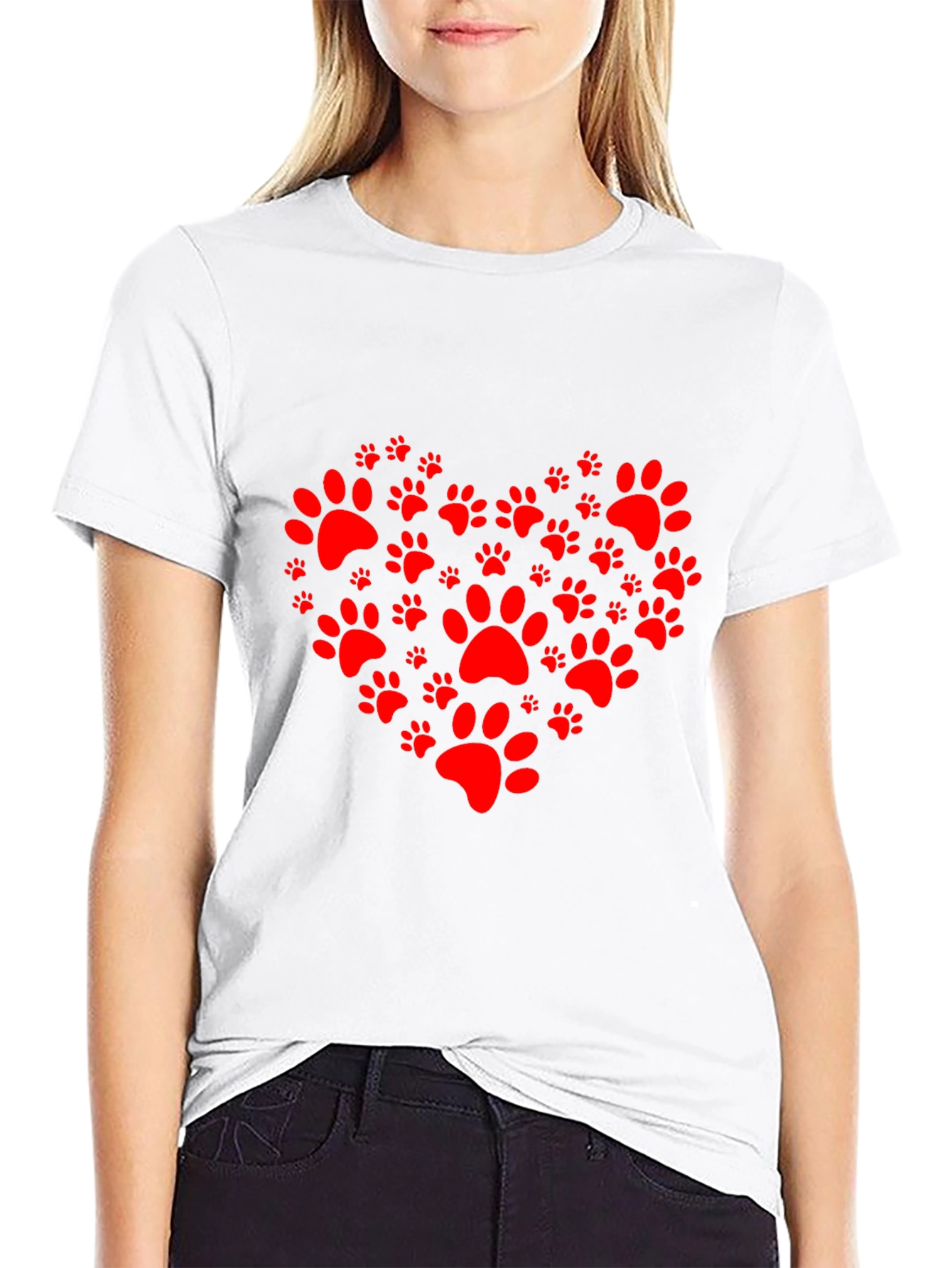 Black Heart Paw Print Tee - Pet Lover T-Shirt view 9