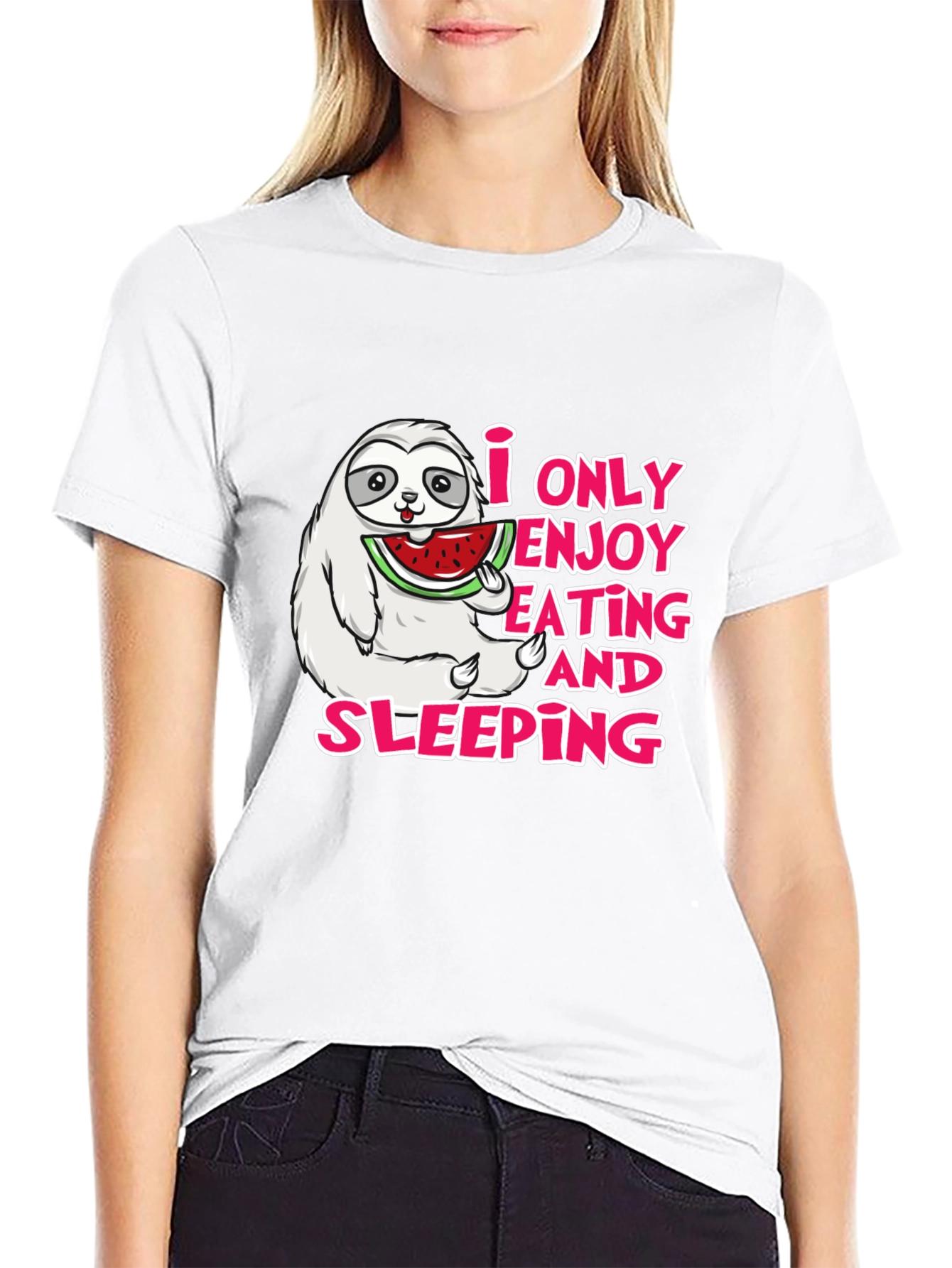 Black Sloth Eating Watermelon Graphic Tee - Enjoy Eating and Sleeping view 9