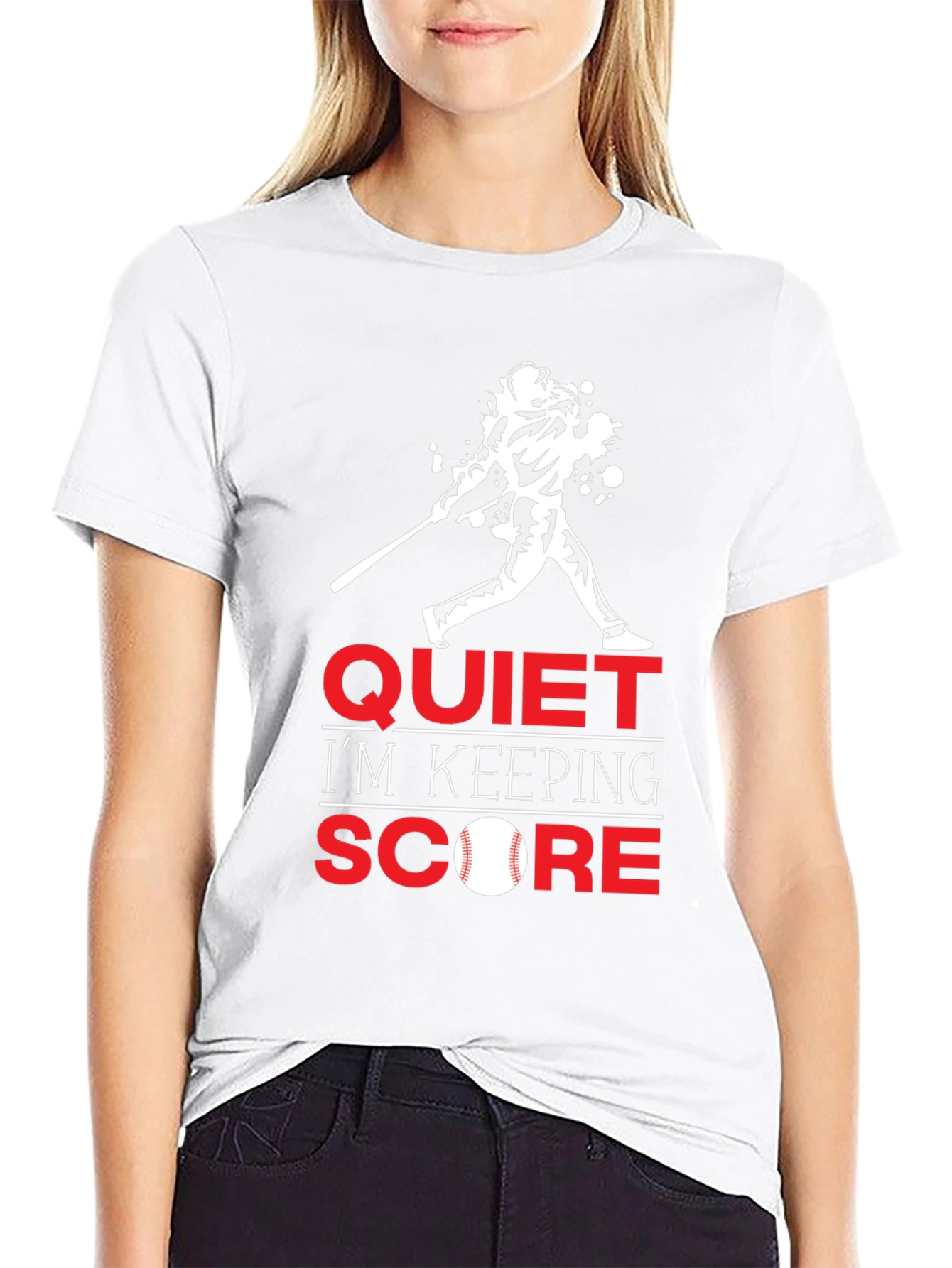 Black Quiet I'm Keeping Score Baseball T-Shirt view 9
