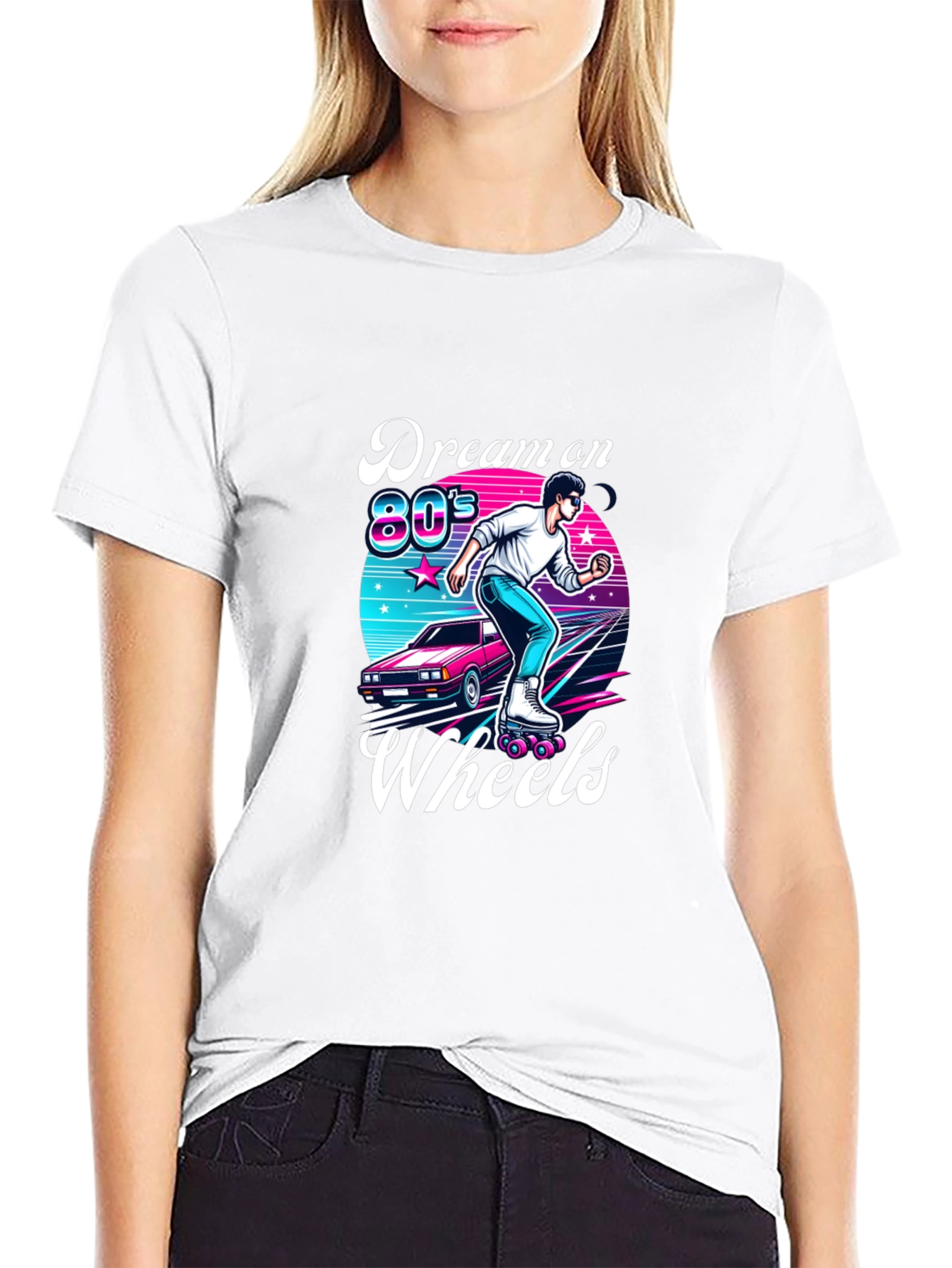 Black Retro 80s Roller Skating T-Shirt view 9