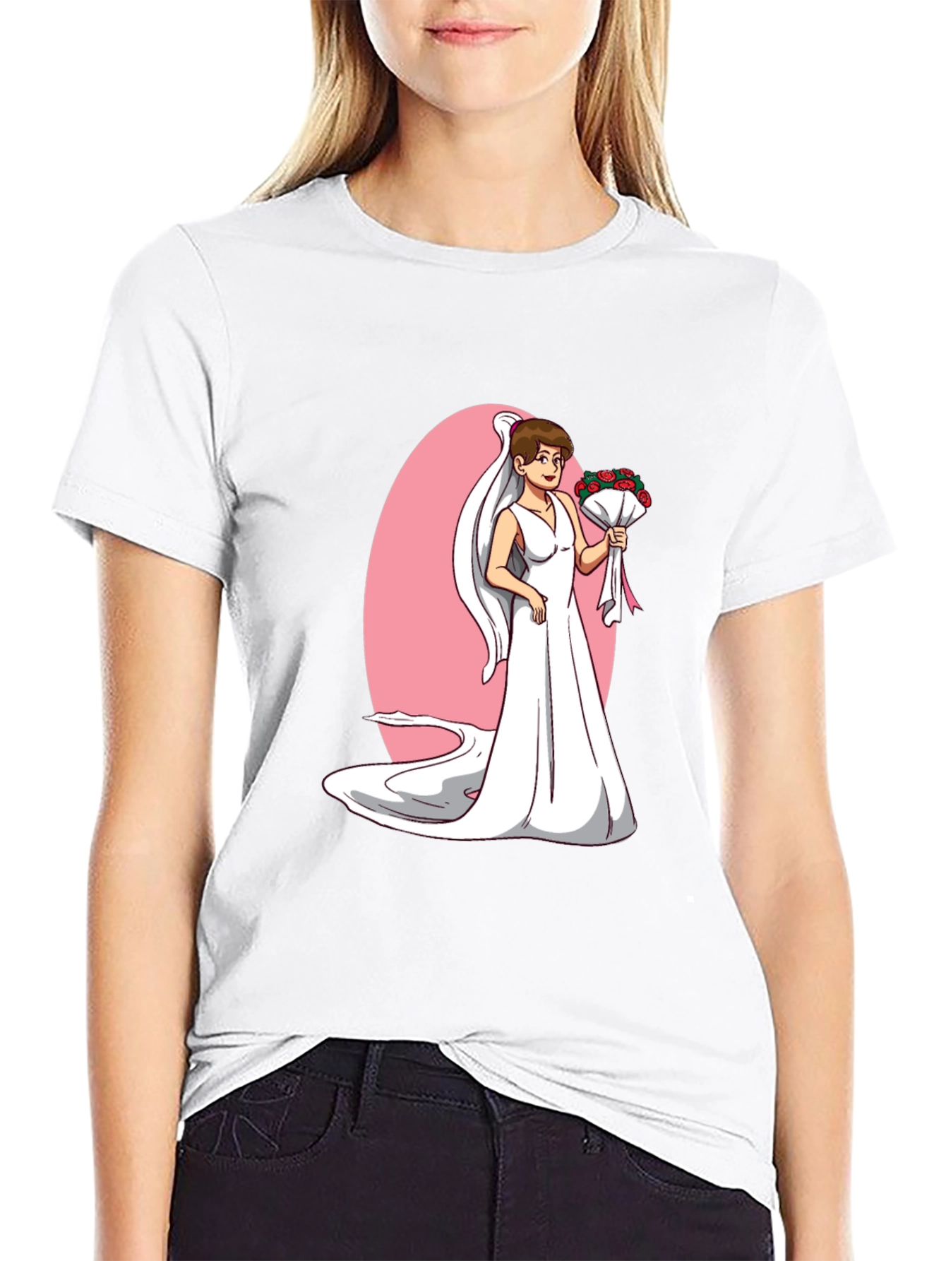 Black Bride Cartoon T-Shirt - Black, Funny Wedding Tee view 9