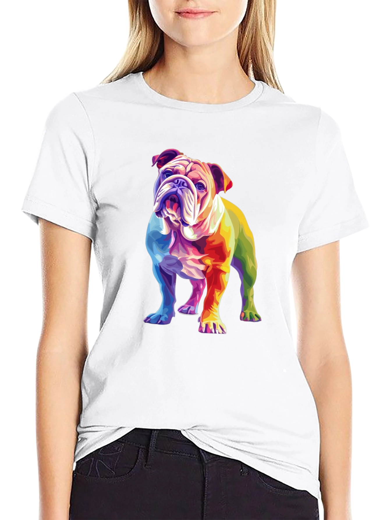 Black Rainbow Bulldog Graphic T-Shirt view 9