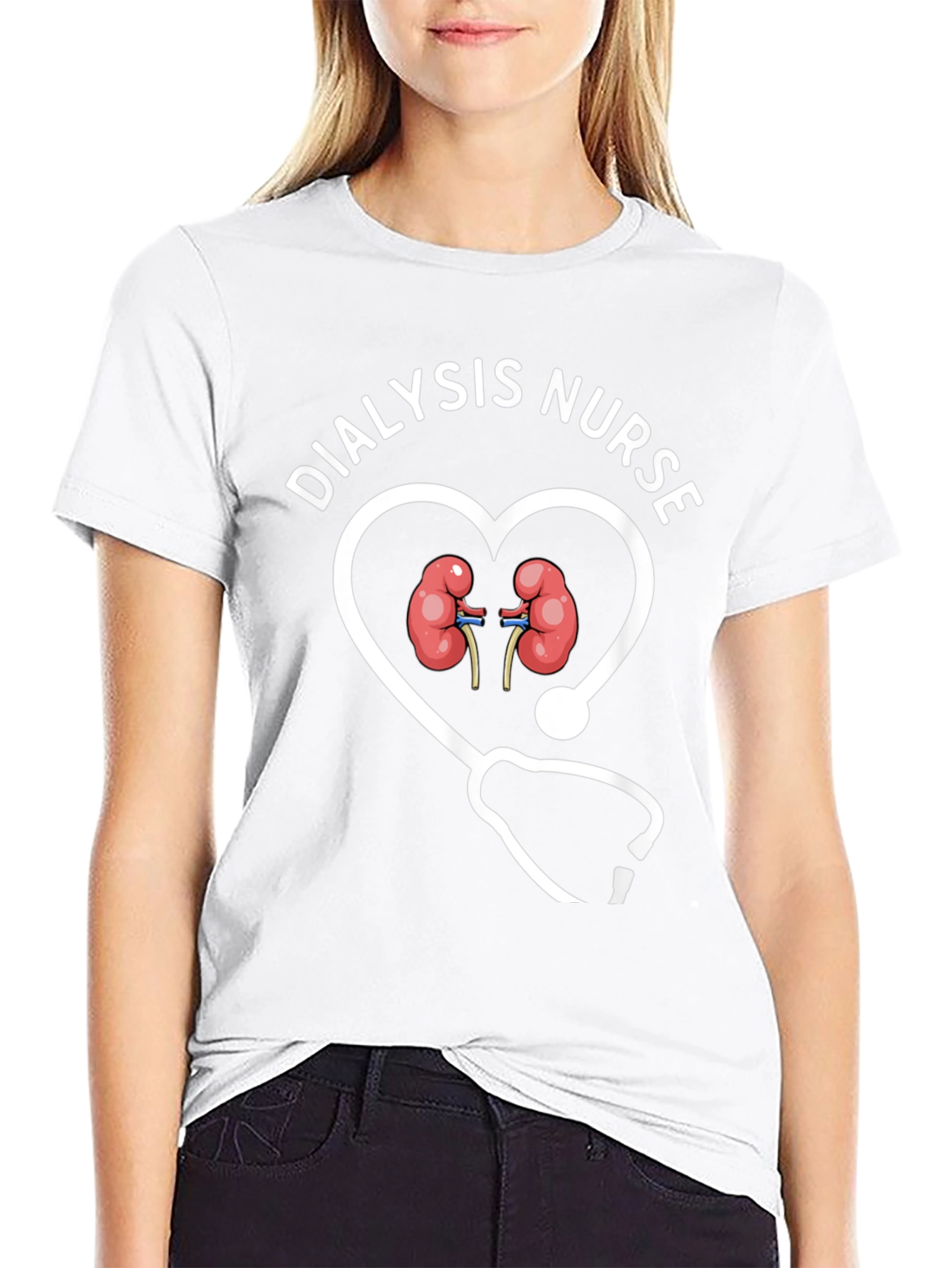 Black Dialysis Nurse Heart Stethoscope Graphic T-Shirt view 9