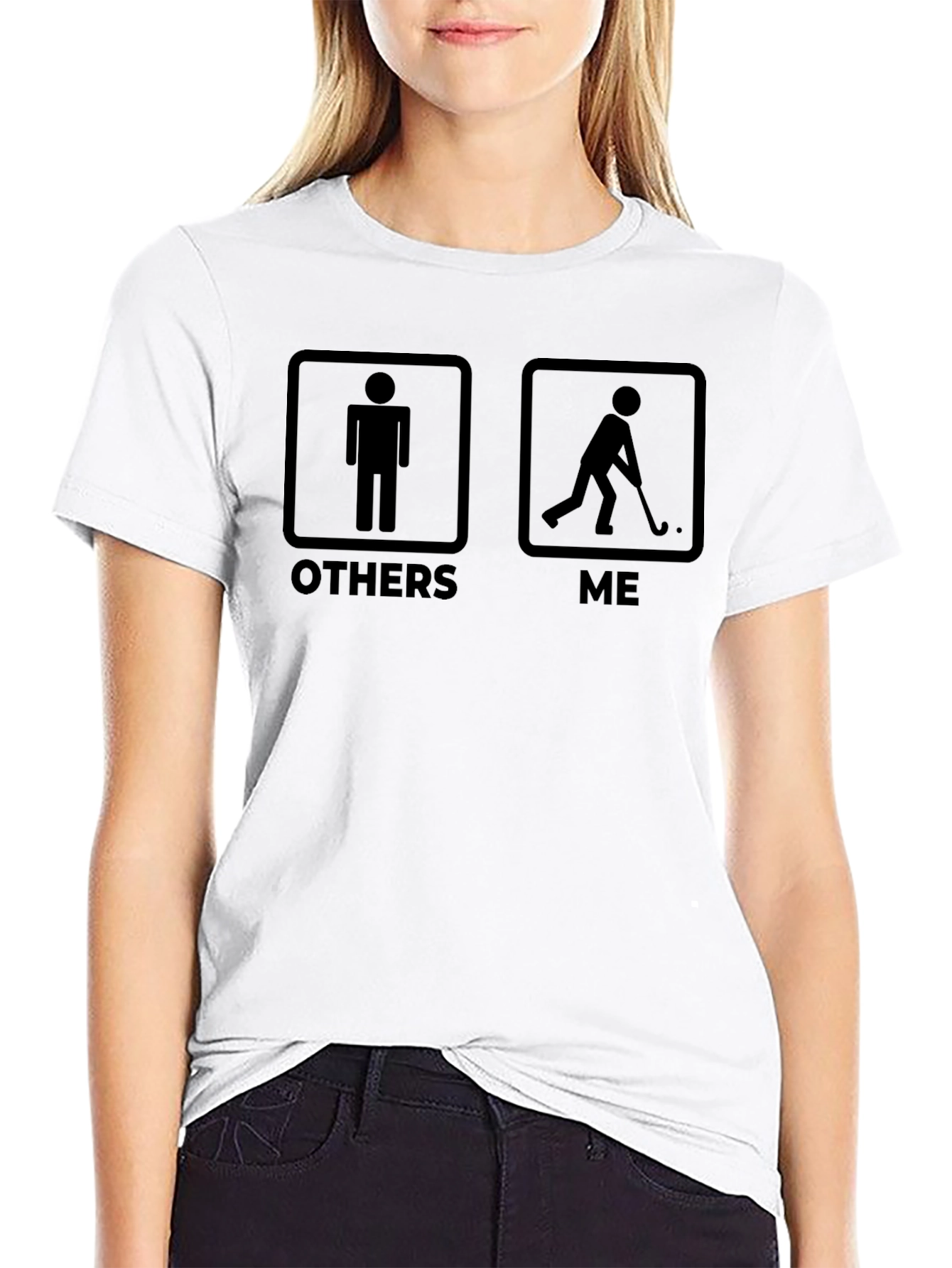 Black Humorous Hockey Player T-Shirt: Others vs. Me Design view 9