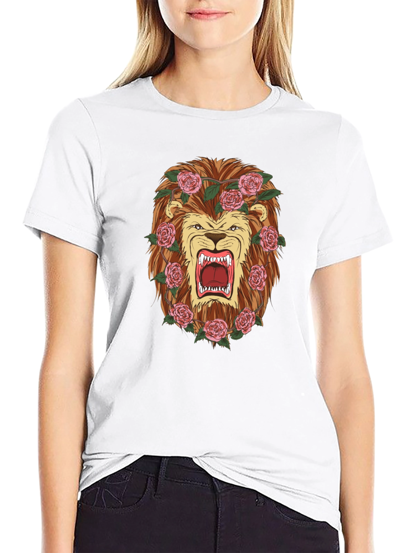 Black Lion & Roses Graphic T-Shirt - Men's Black Tee view 9