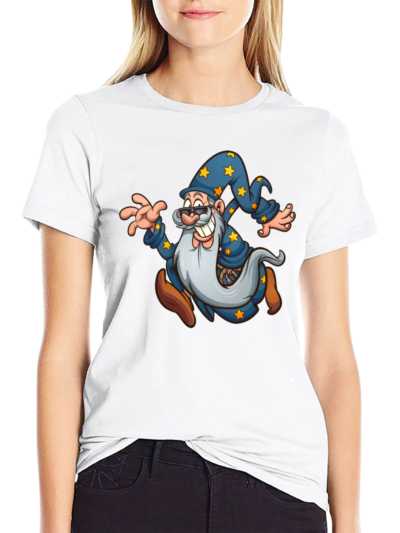 Black Wizard Cartoon Graphic T-Shirt - Black view 9