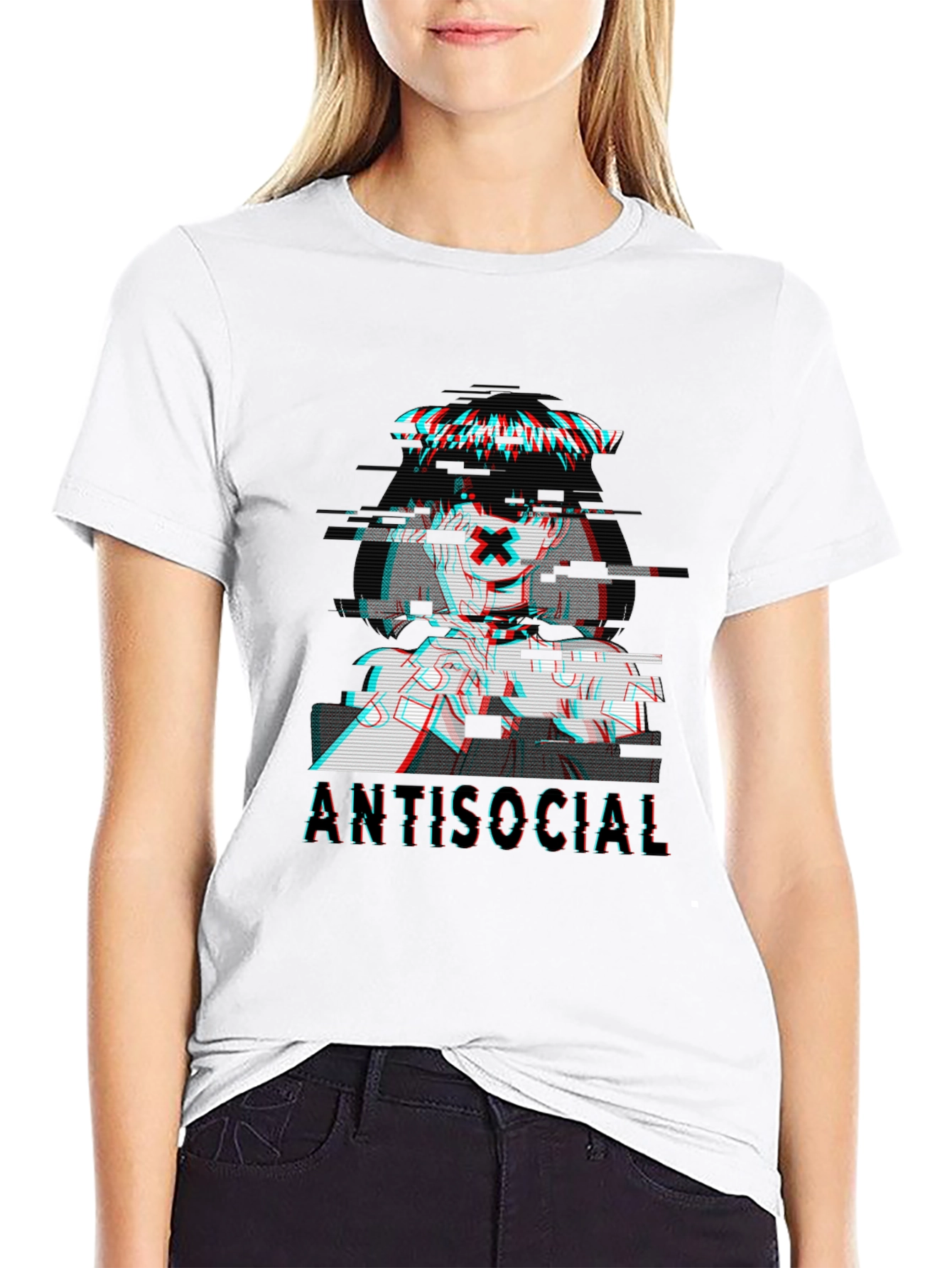 Black Antisocial Glitch Anime T-Shirt - Black view 9